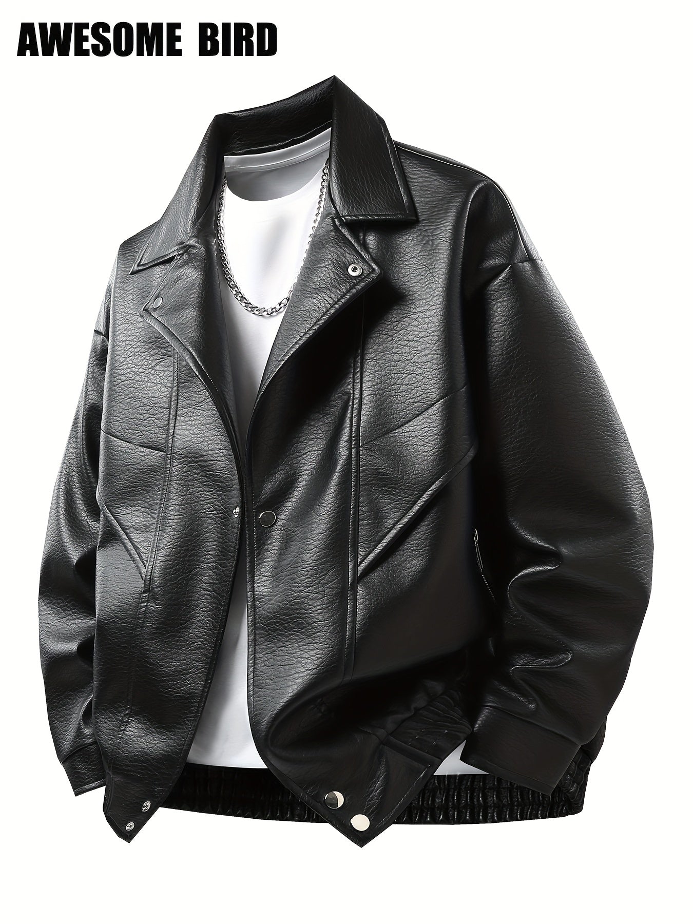 Lencensa - Veste Cuir PU Homme Marron Style urbain