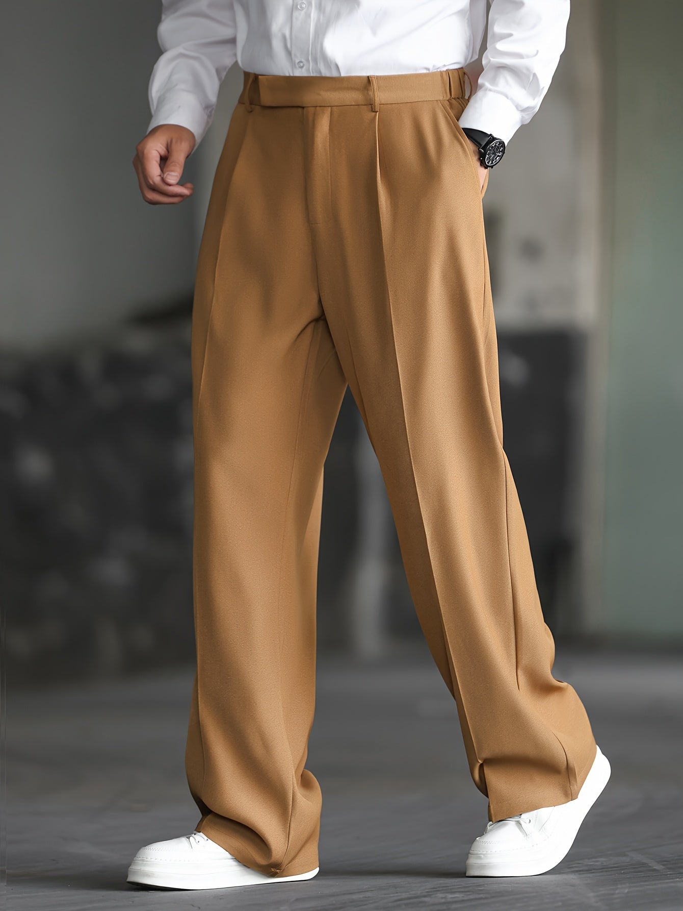 Lencensa - Pantalon Homme Large Beige Coupe Décontractée