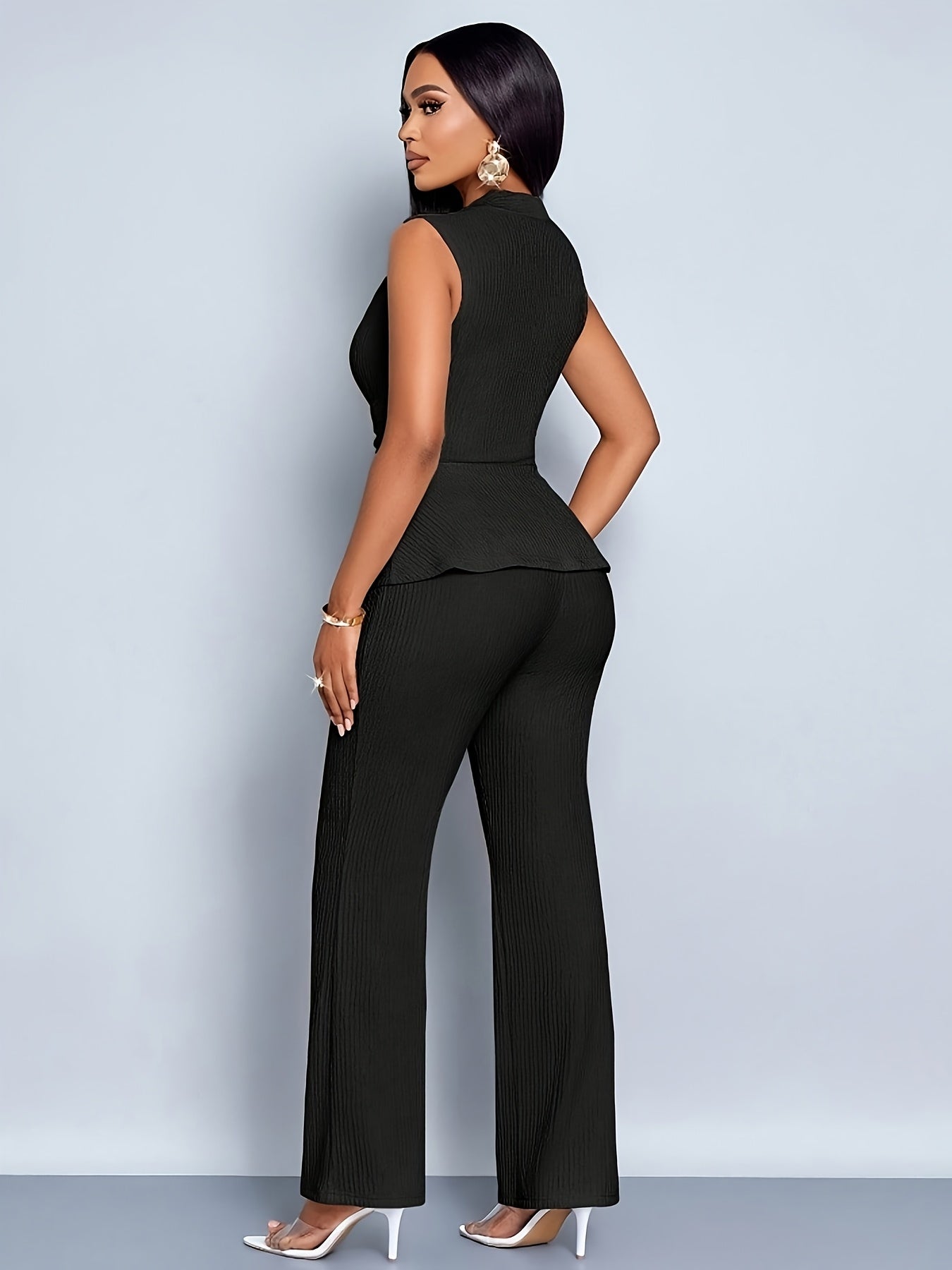 Lencensa - Ensemble Femme T-Shirt Col V et Pantalon Large