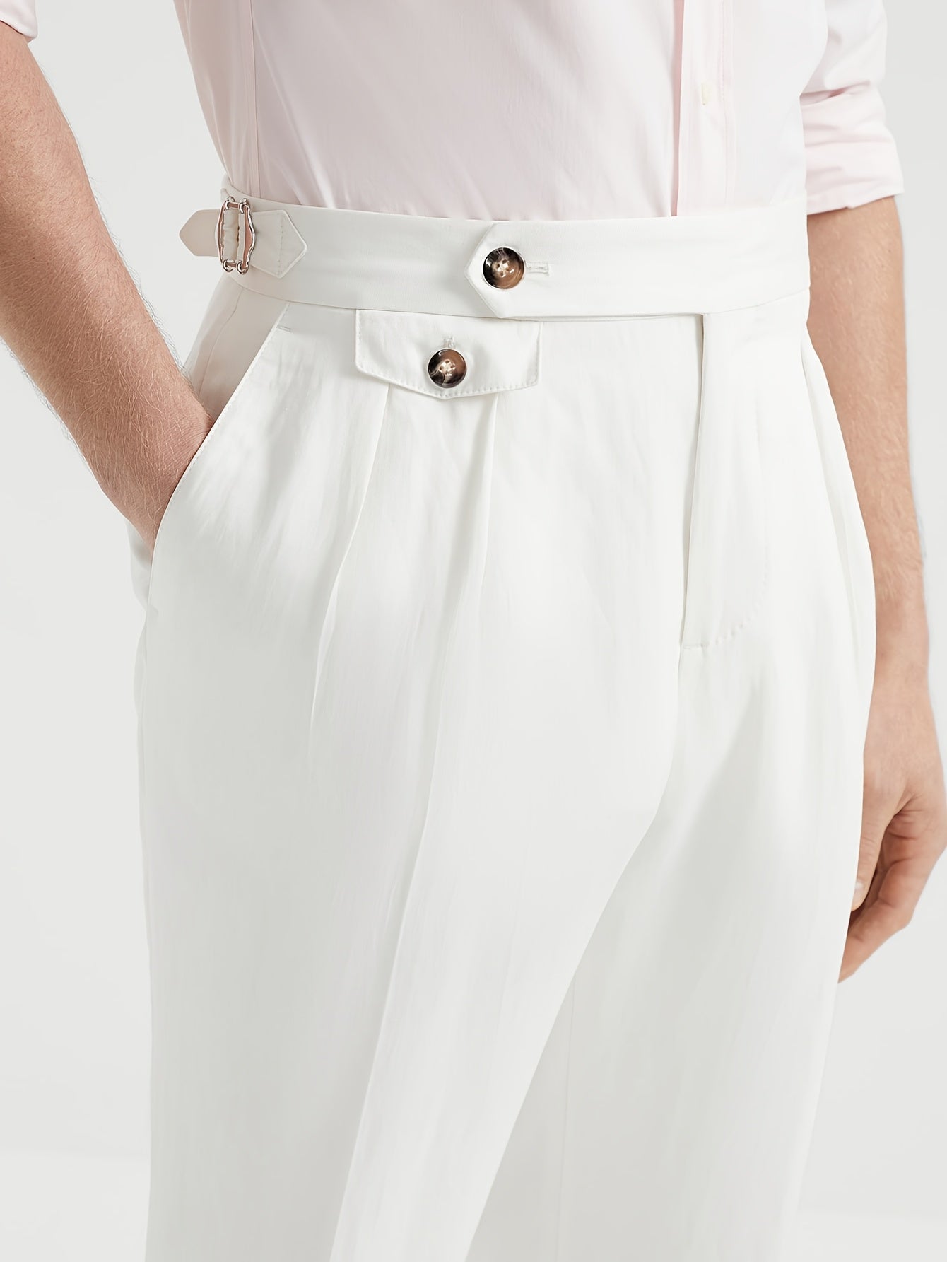 Lencensa - Pantalon Homme Taille Haute Beige Formel