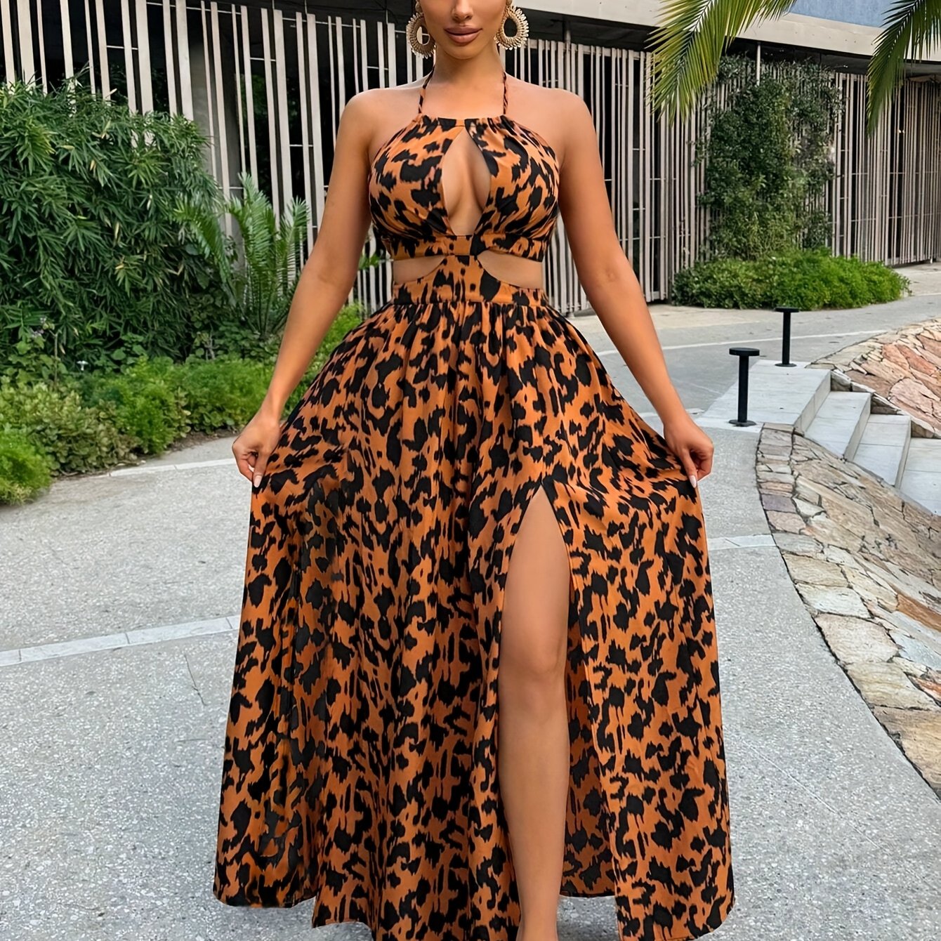Robe Sirène Léopard Lencensa - Longue Soirée Fente Haute Femme
