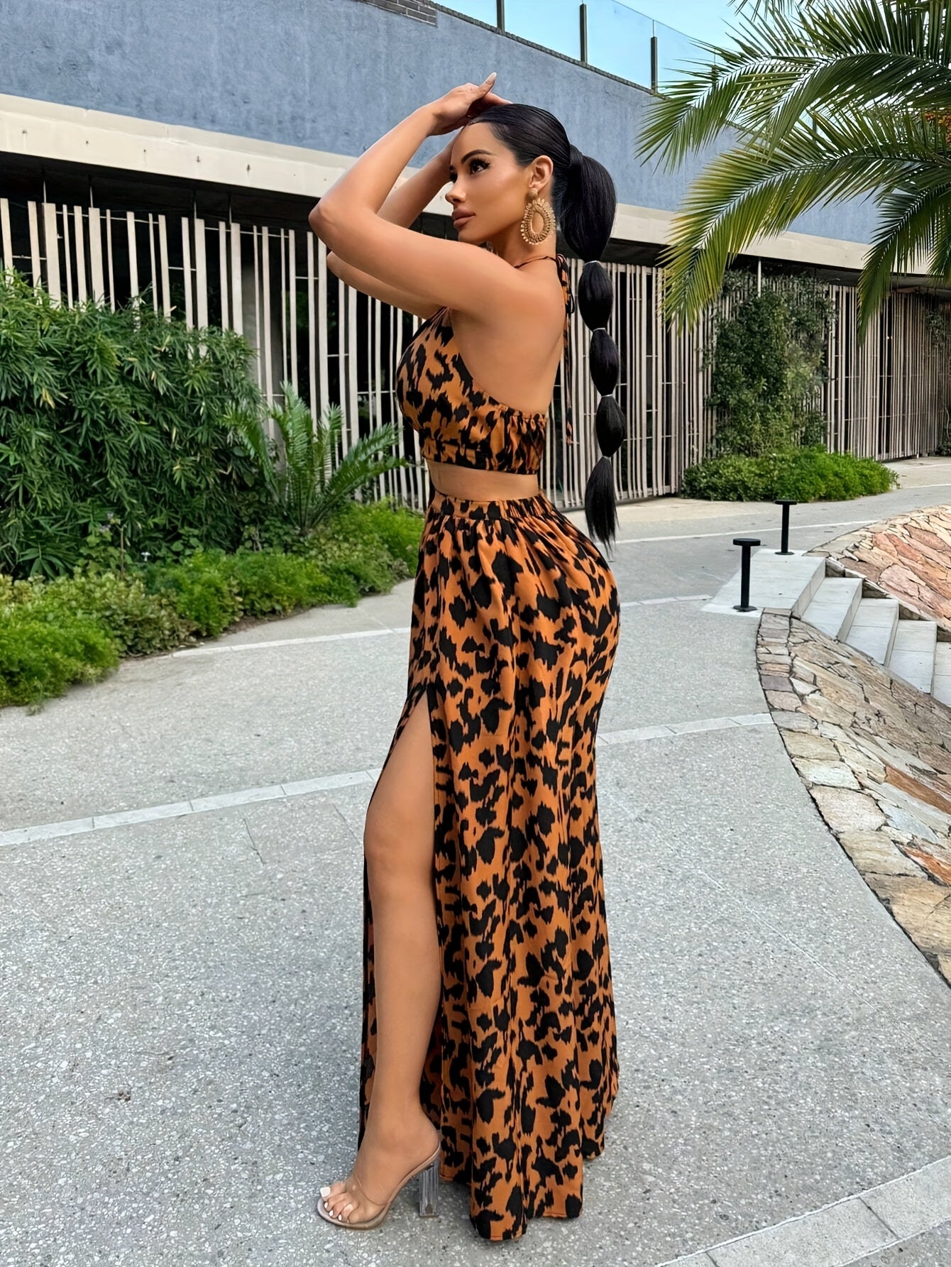 Robe Sirène Léopard Lencensa - Longue Soirée Fente Haute Femme