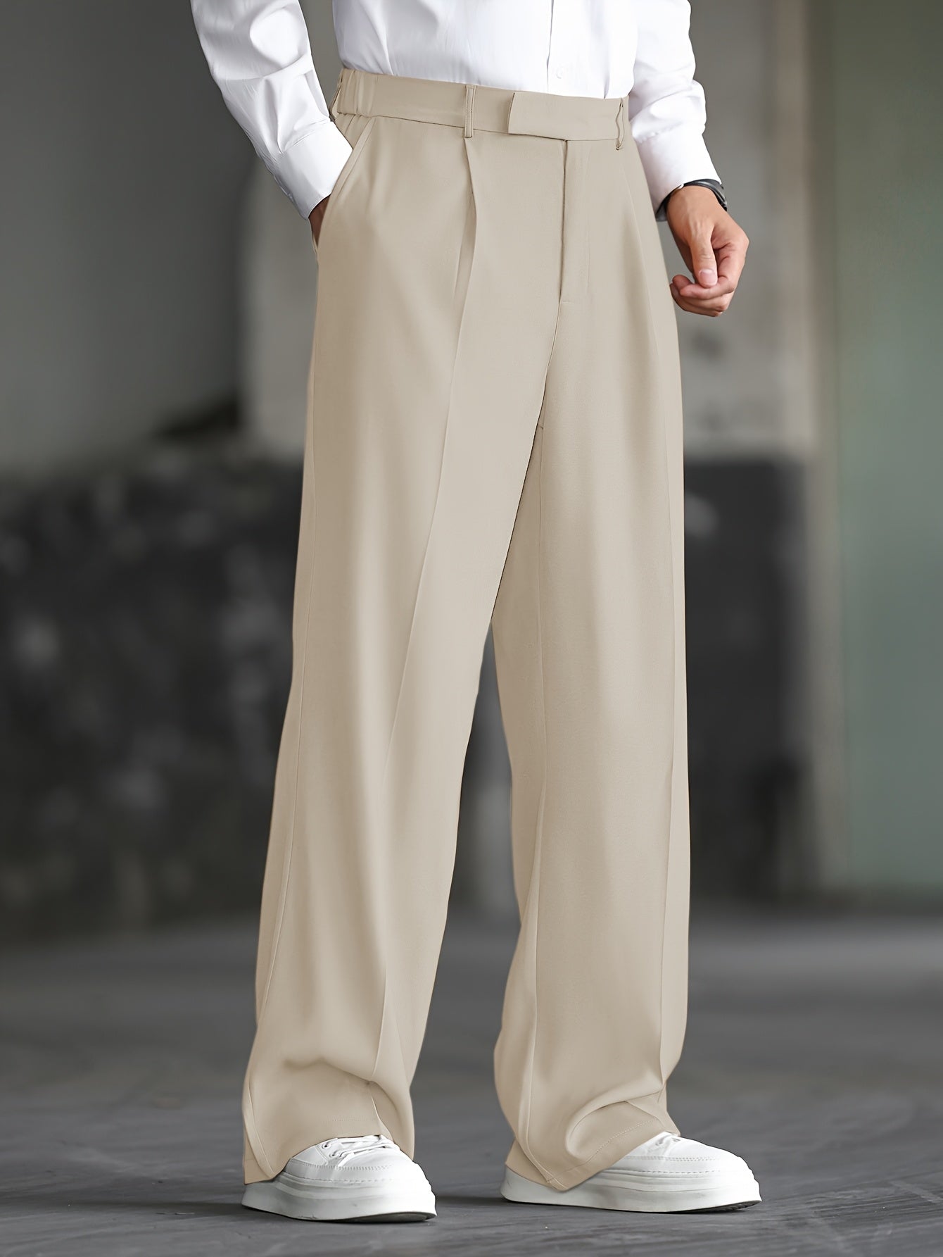 Lencensa - Pantalon Homme Large Beige Coupe Décontractée