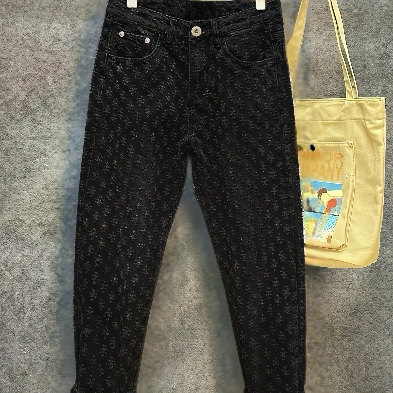 Jean Streetwear Noir Lencensa - Coupe Droite Denim Lavé Homme
