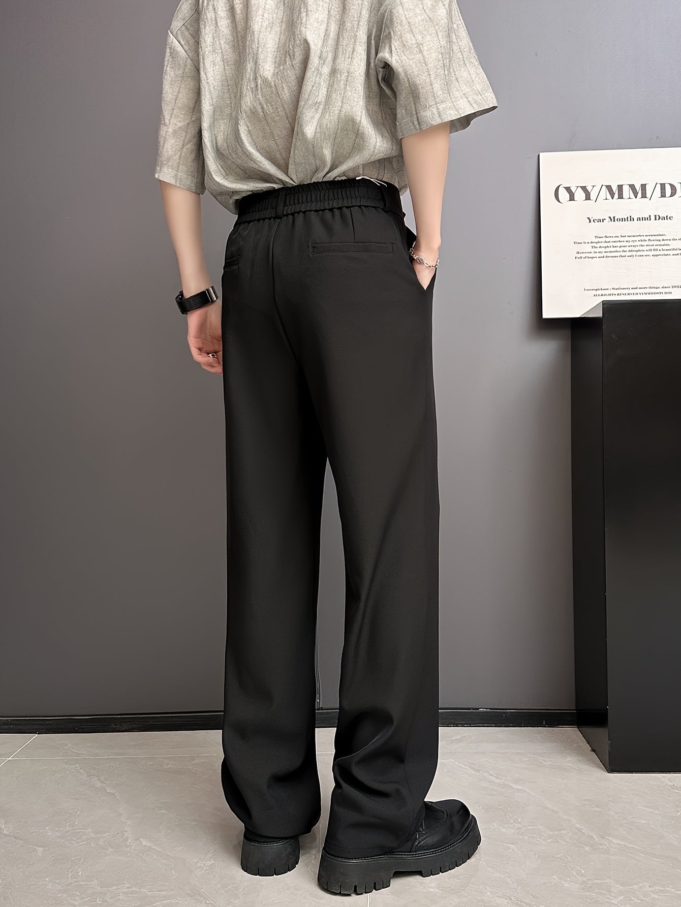 Lencensa - Pantalon Homme Business Casual Détails Boutons