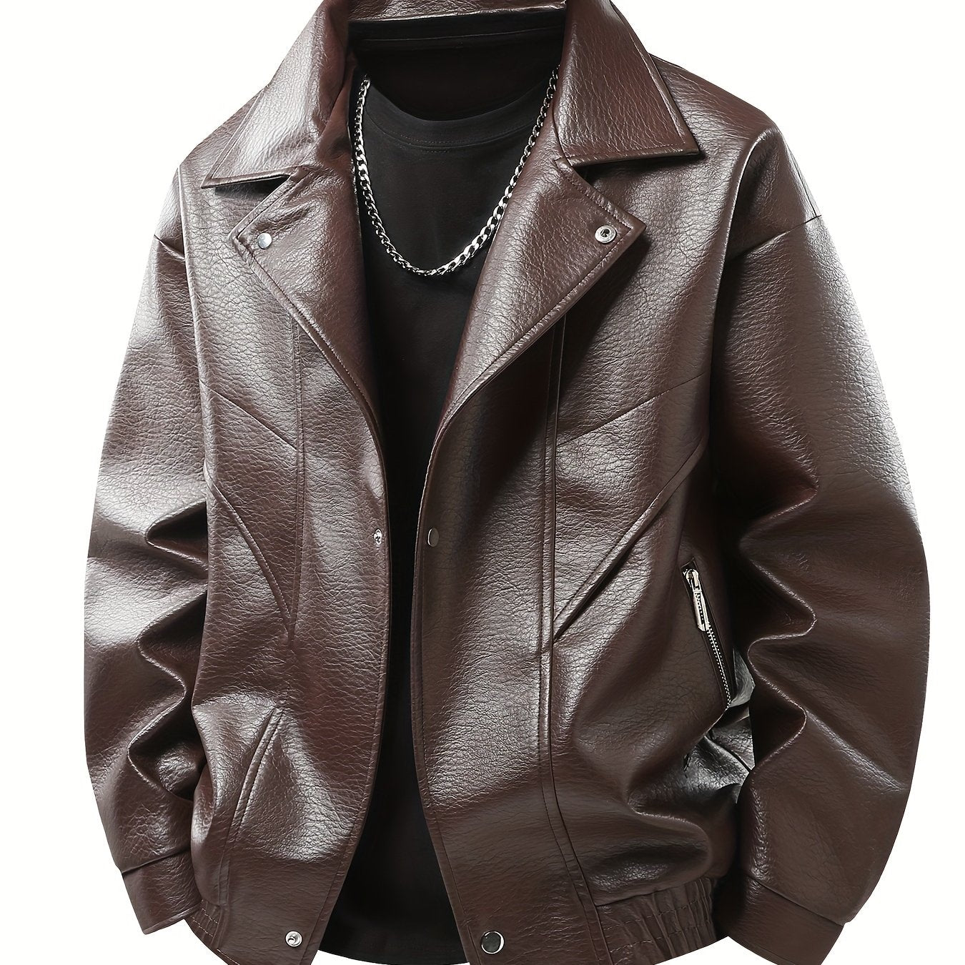 Lencensa - Veste Cuir PU Homme Marron Style urbain