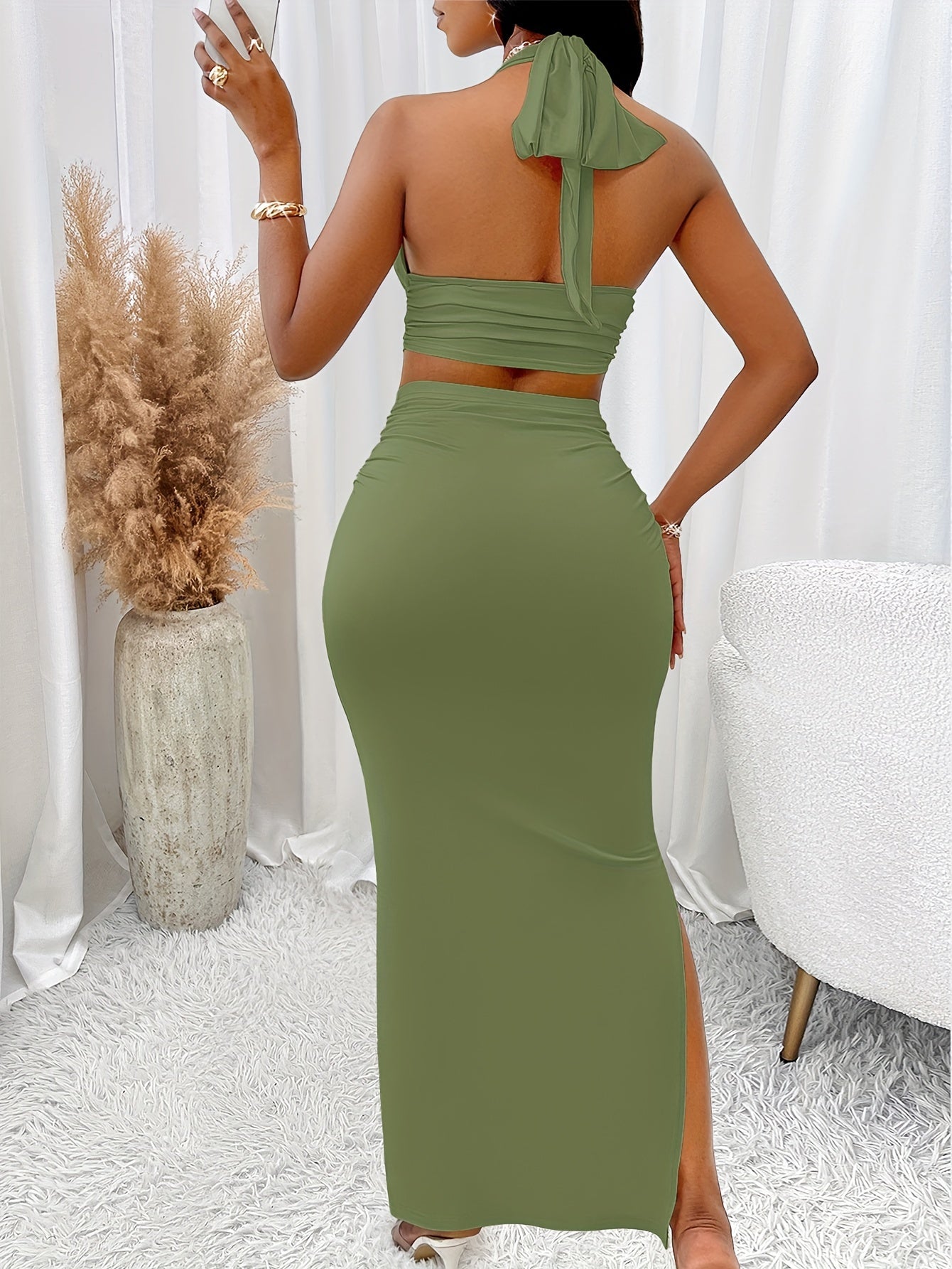 Lencensa - Ensemble Femme Top Halter et Jupe Taille Haute