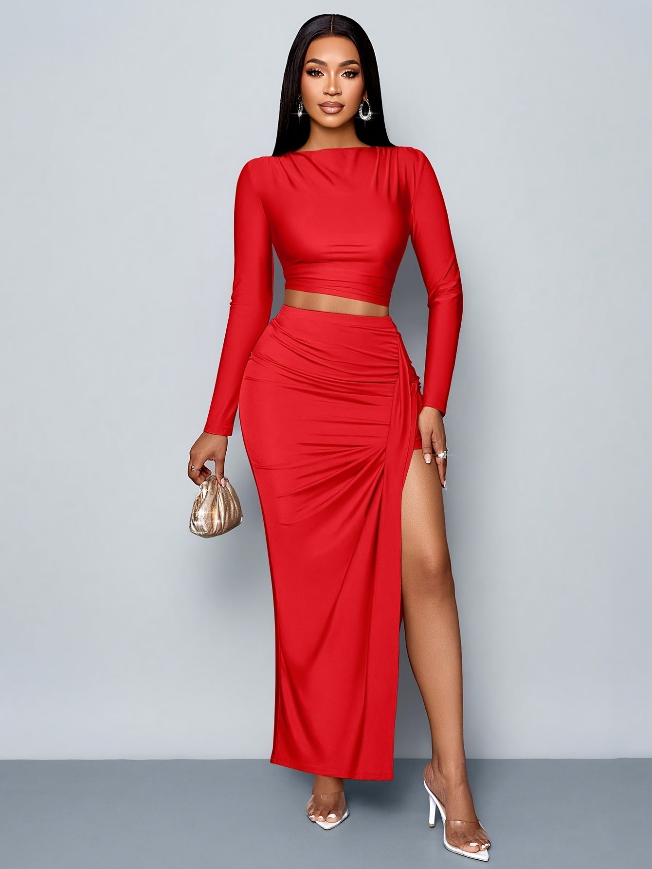Lencensa - Ensemble Robe Midi Tricot Mode Femme