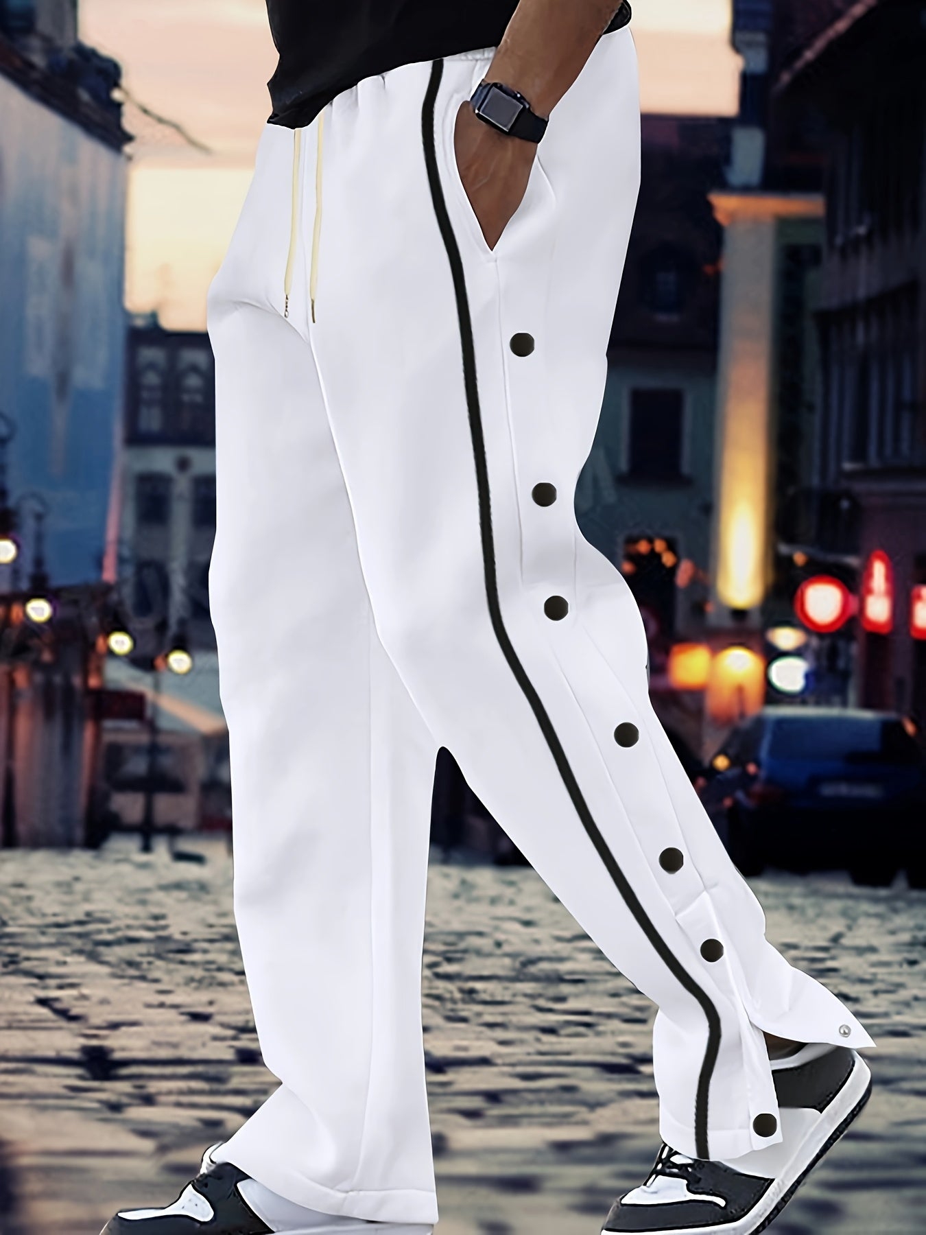 Jogging Bleu Royal Lencensa - Bandes Blanches Détails Boutons Homme