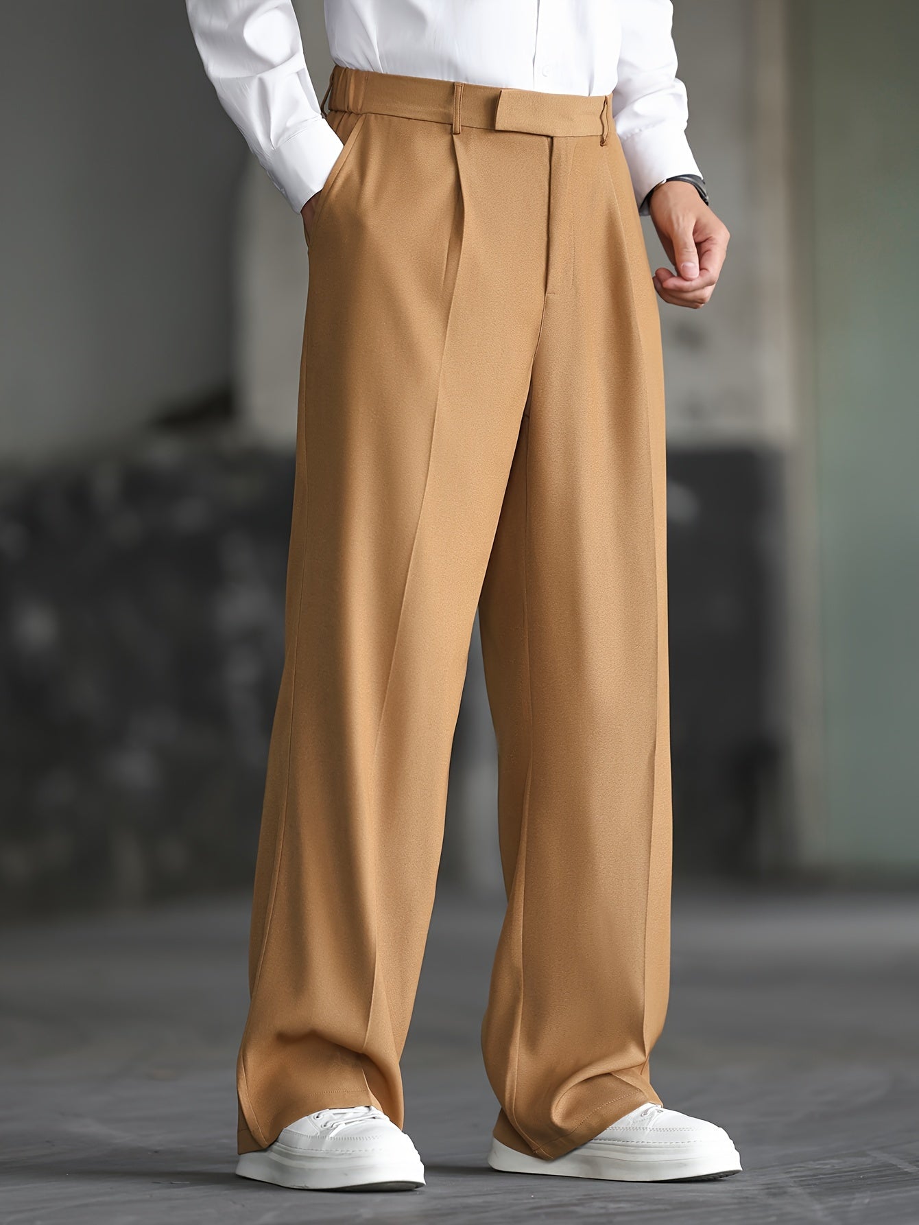 Lencensa - Pantalon Homme Large Beige Coupe Décontractée