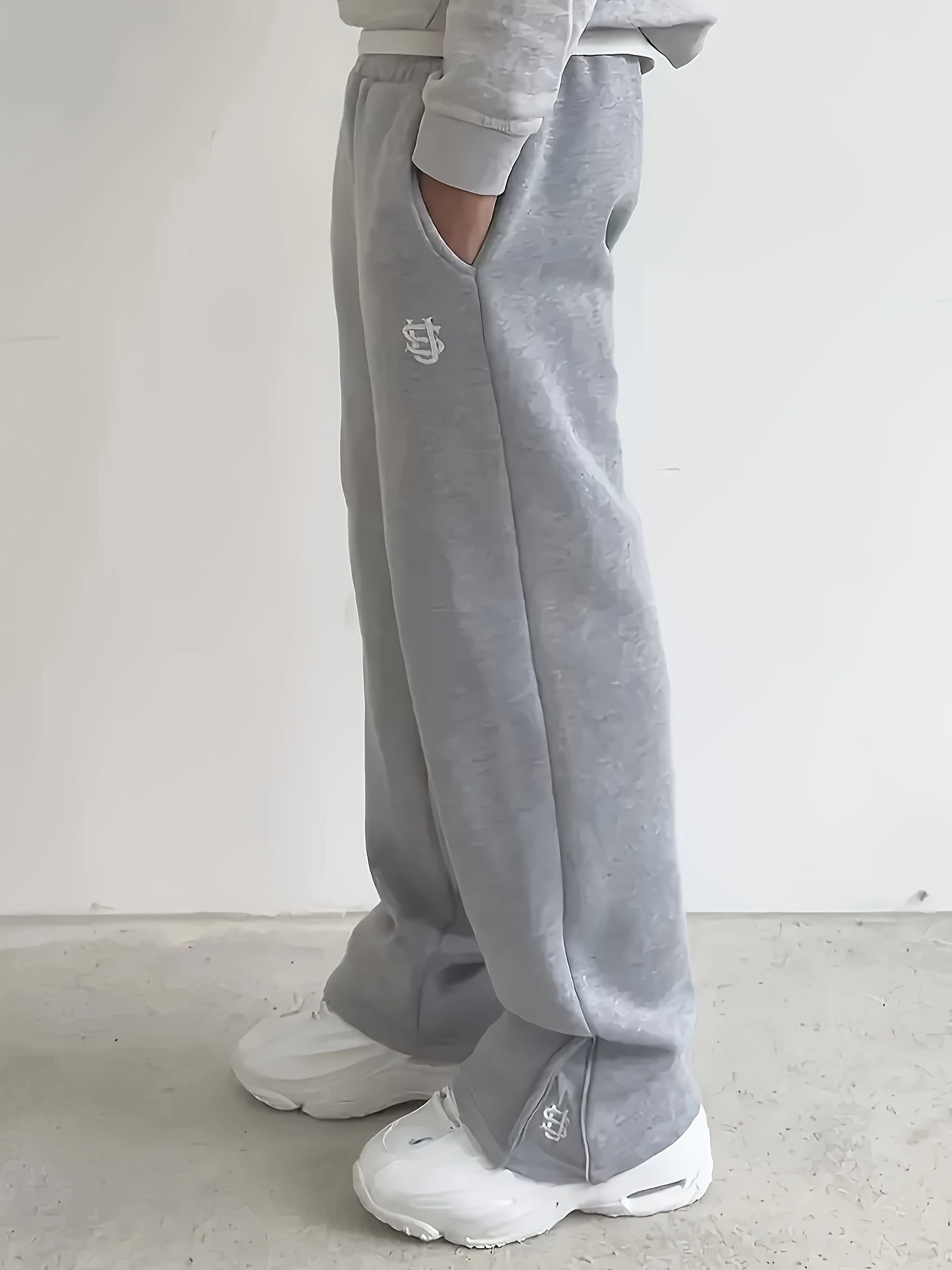 Lencensa - Jogging Homme Streetwear Broderie Dollar Gris