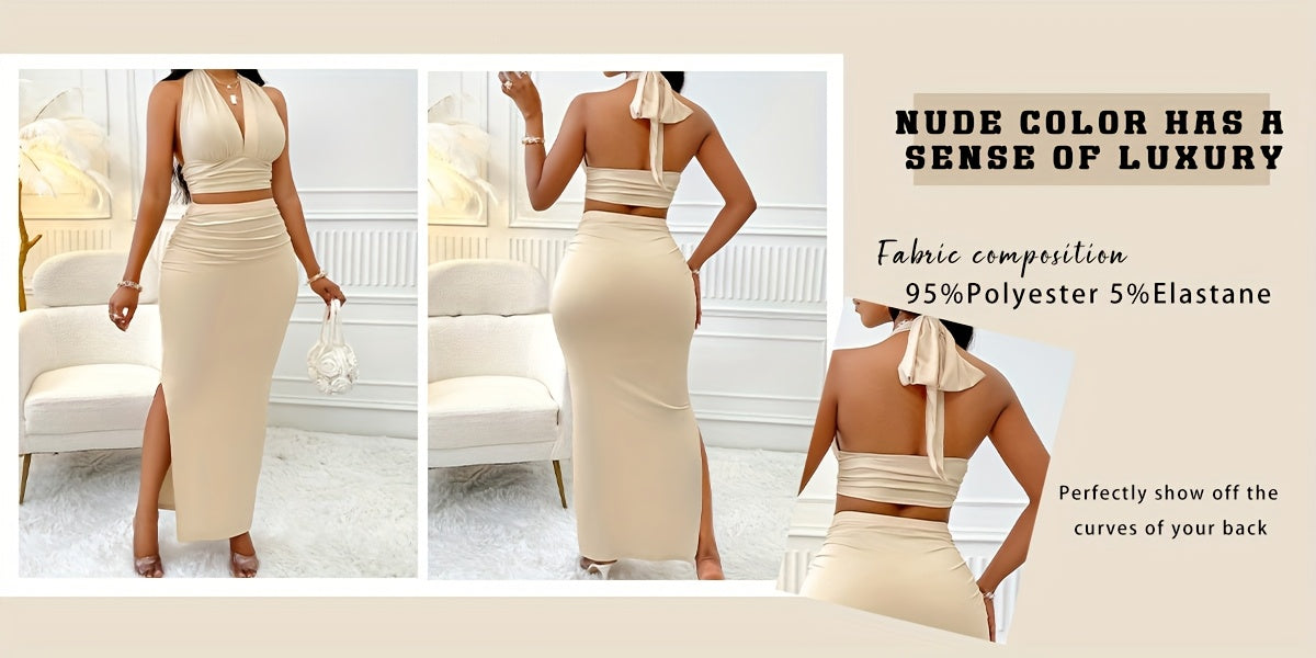 Lencensa - Ensemble Femme Top Halter et Jupe Taille Haute