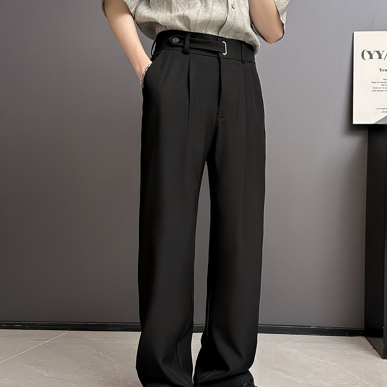 Lencensa - Pantalon Homme Business Casual Détails Boutons