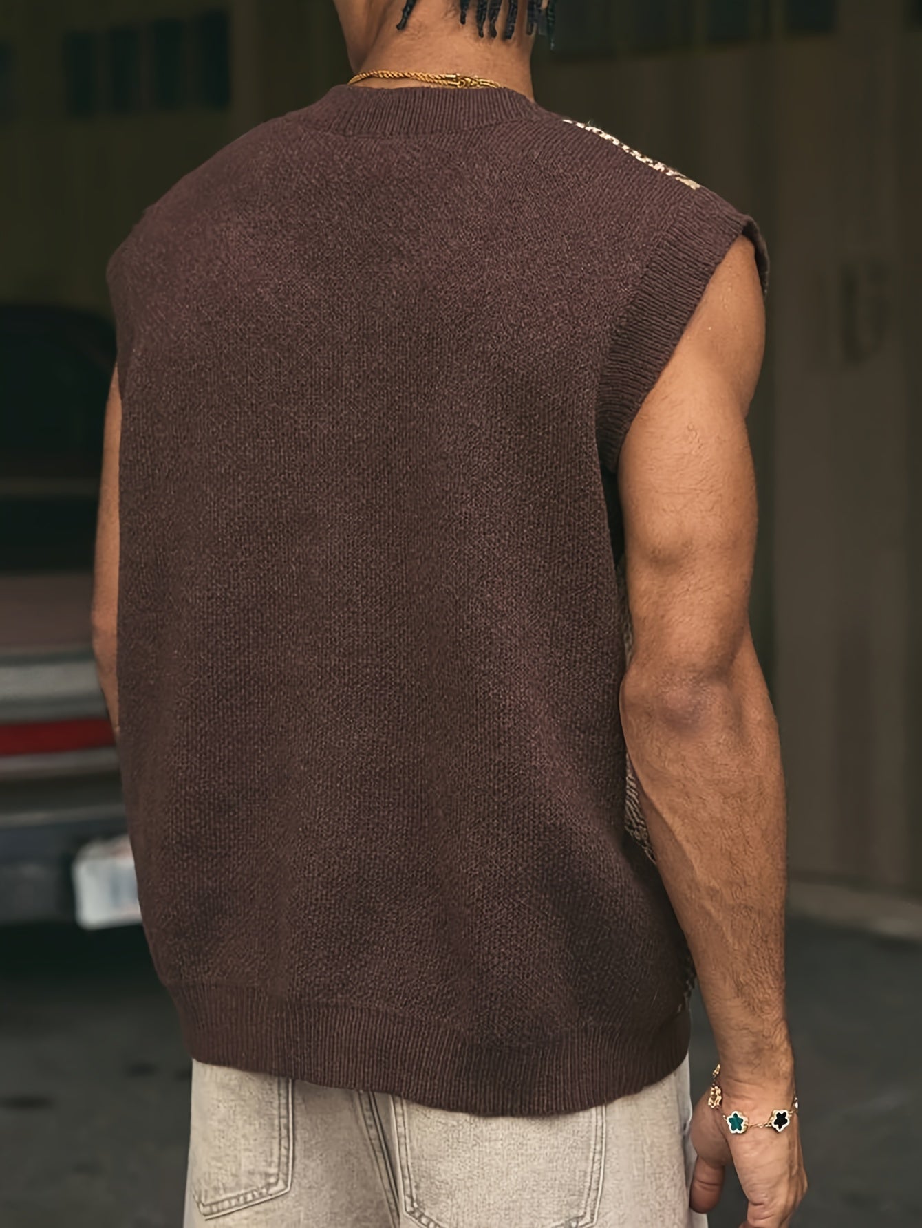 Lencensa - Gilet Homme Col V Tricot Motif Géométrique