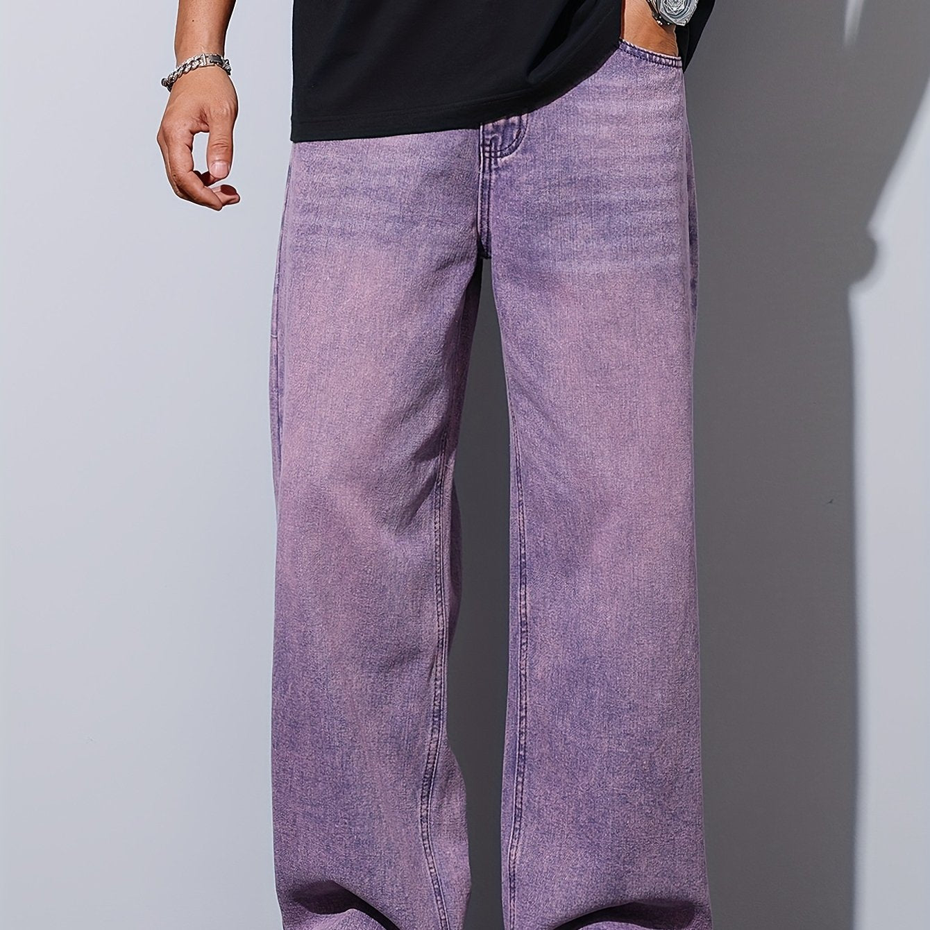 Lencensa - Jean Homme Violet Coupe Large Décontracté