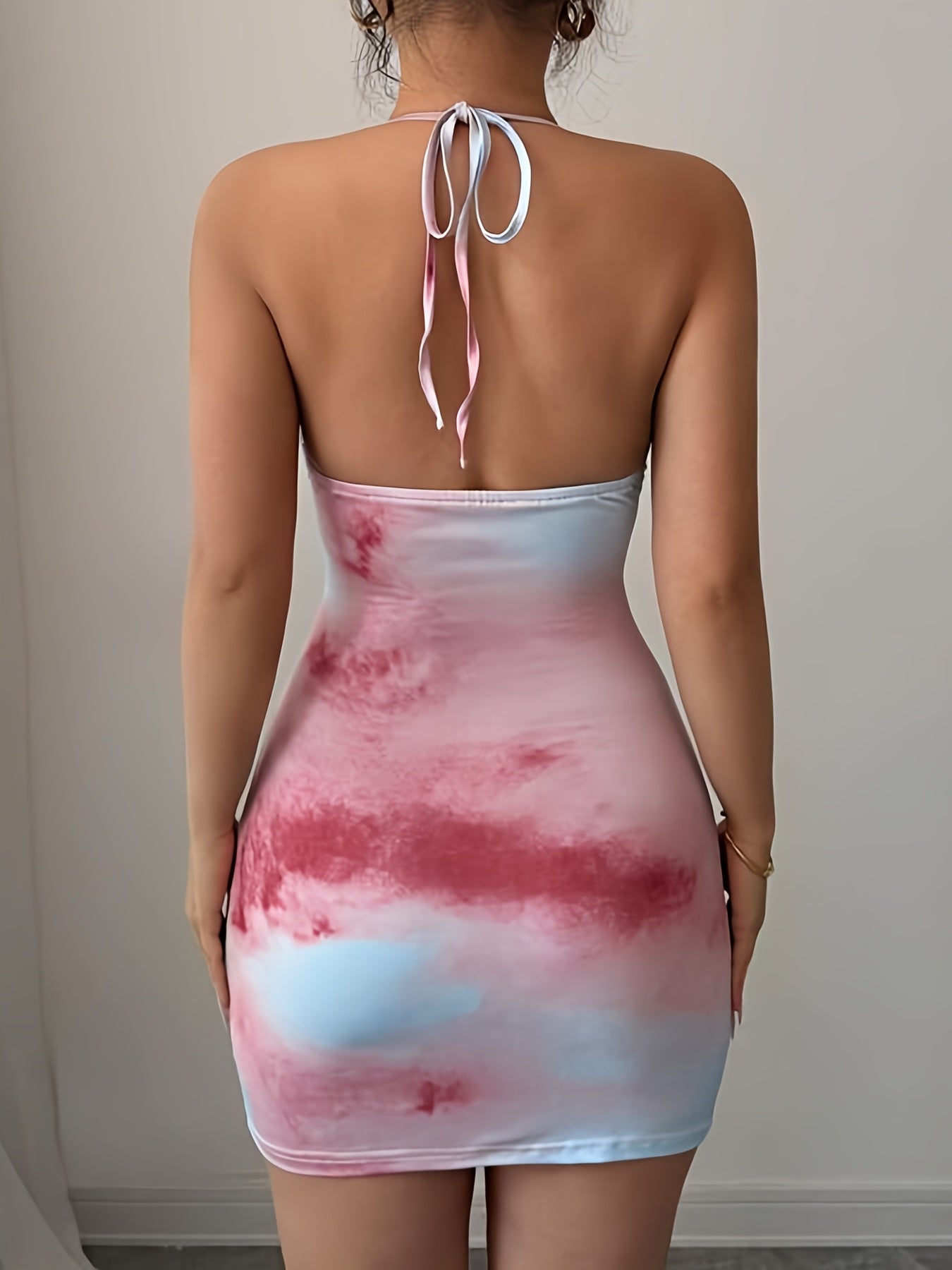Lencensa - Robe Mini Tie-Dye Halter Sans Manches