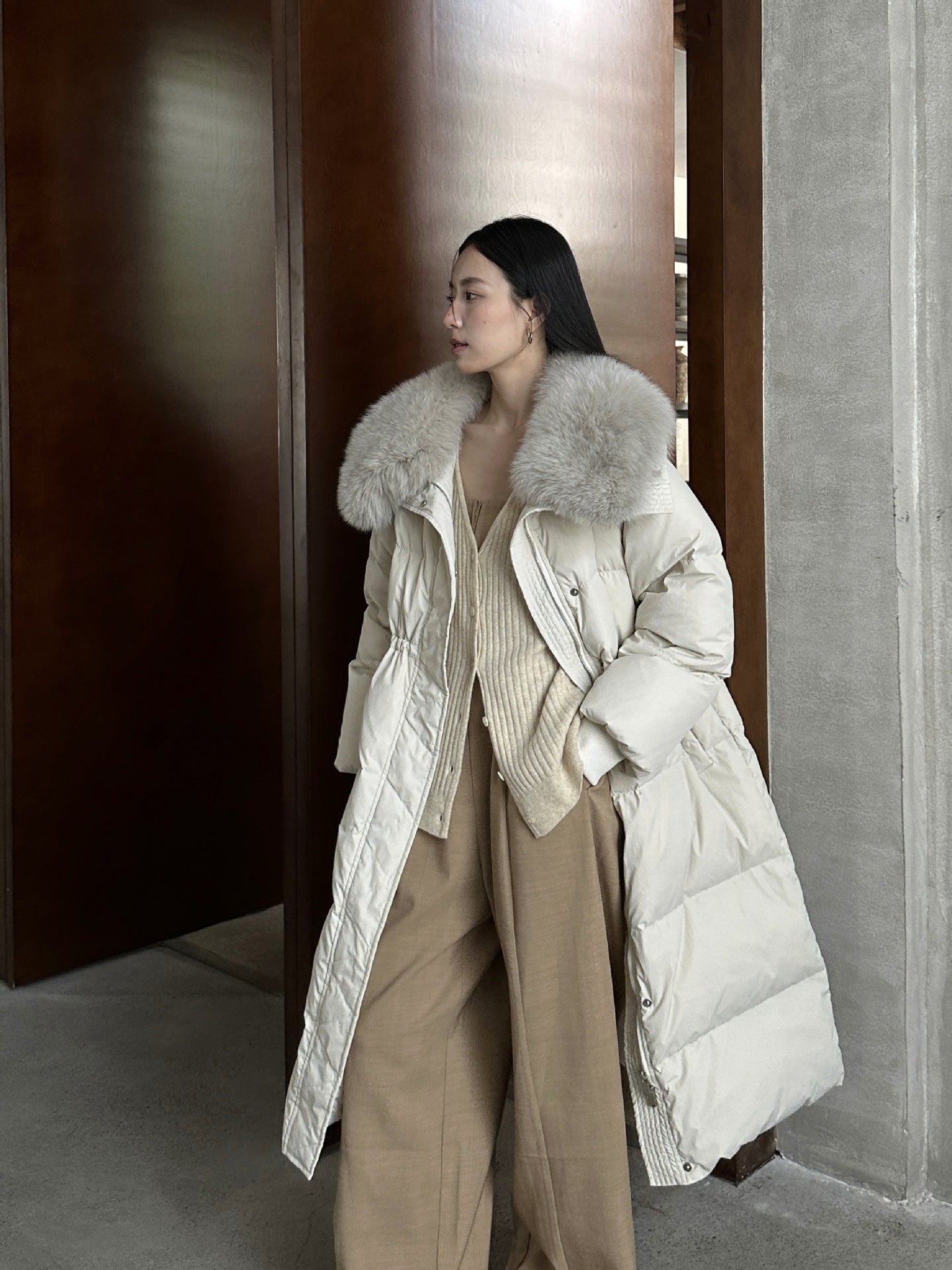 Women's Winter Fox Fur Collar Down Jacket - Lencensa