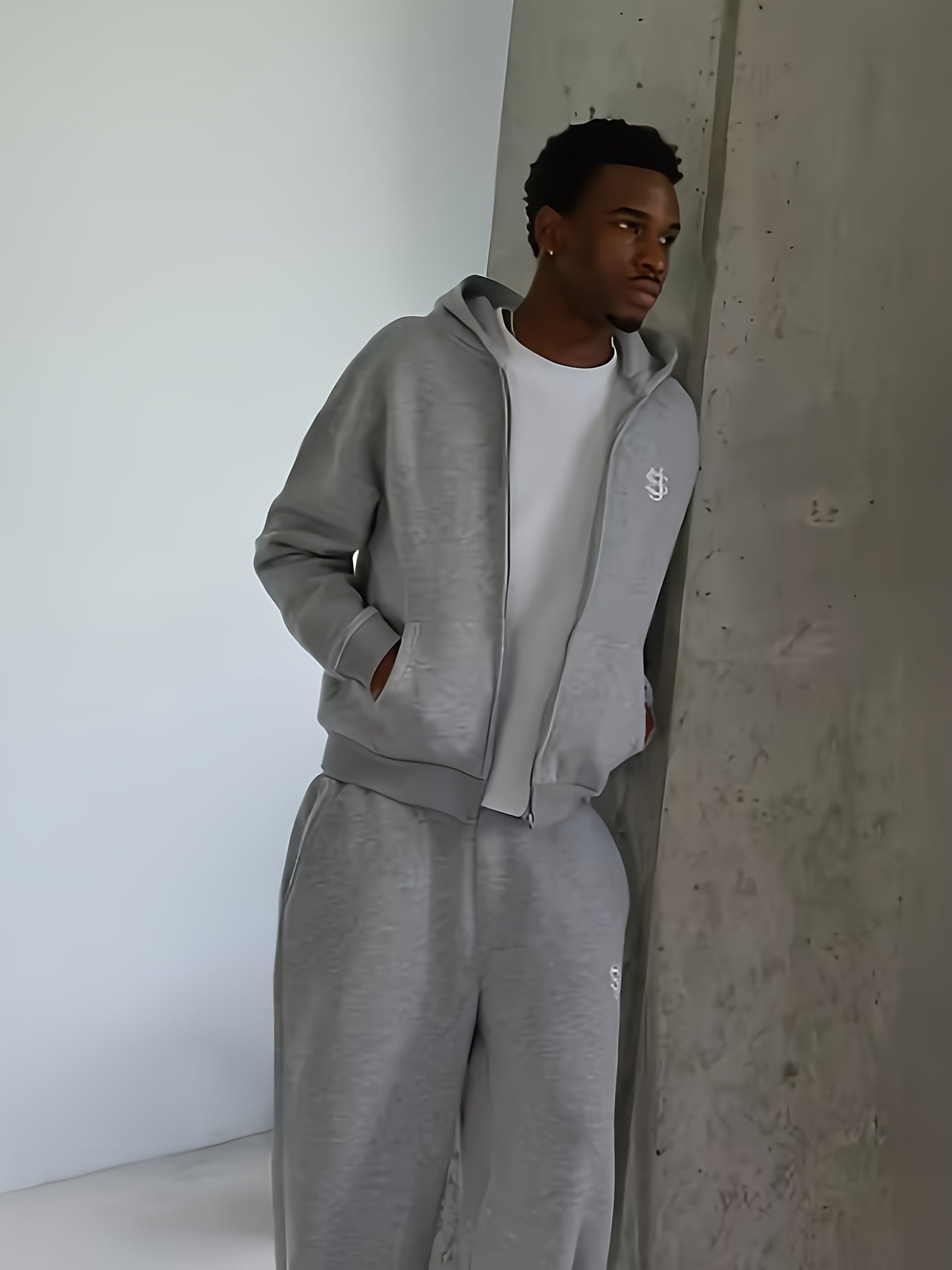 Lencensa - Jogging Homme Streetwear Broderie Dollar Gris