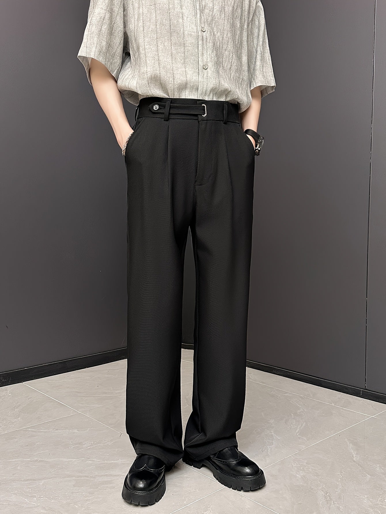 Lencensa - Pantalon Homme Business Casual Détails Boutons