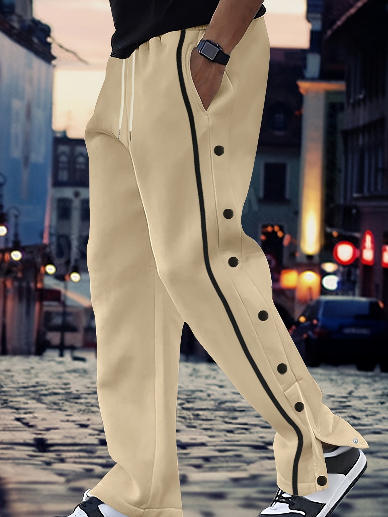 Jogging Bleu Royal Lencensa - Bandes Blanches Détails Boutons Homme