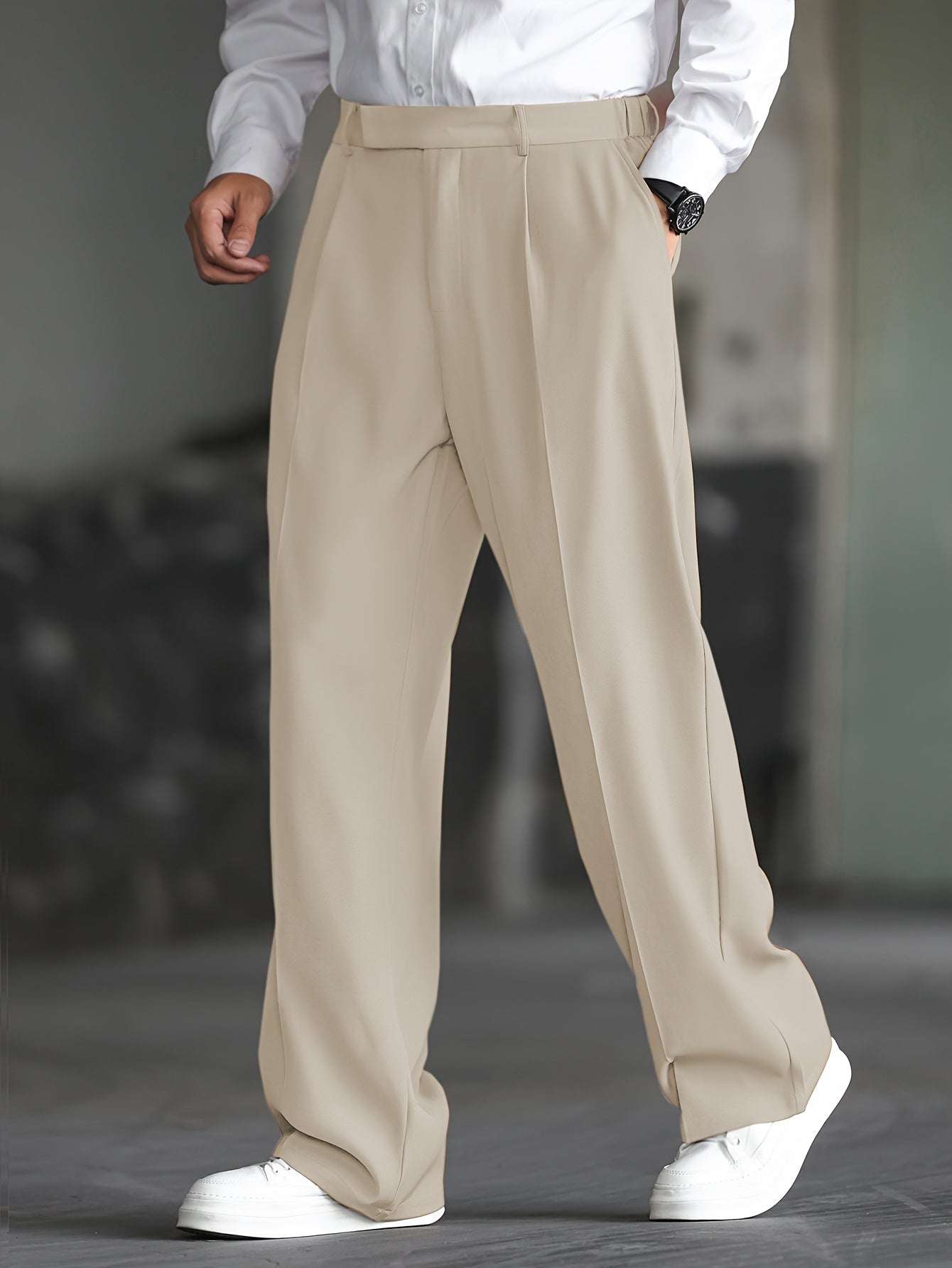 Lencensa - Pantalon Homme Large Beige Coupe Décontractée