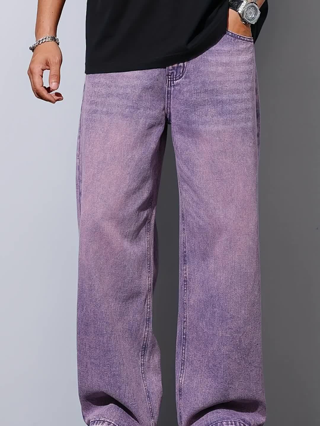 Lencensa - Jean Homme Violet Coupe Large Décontracté