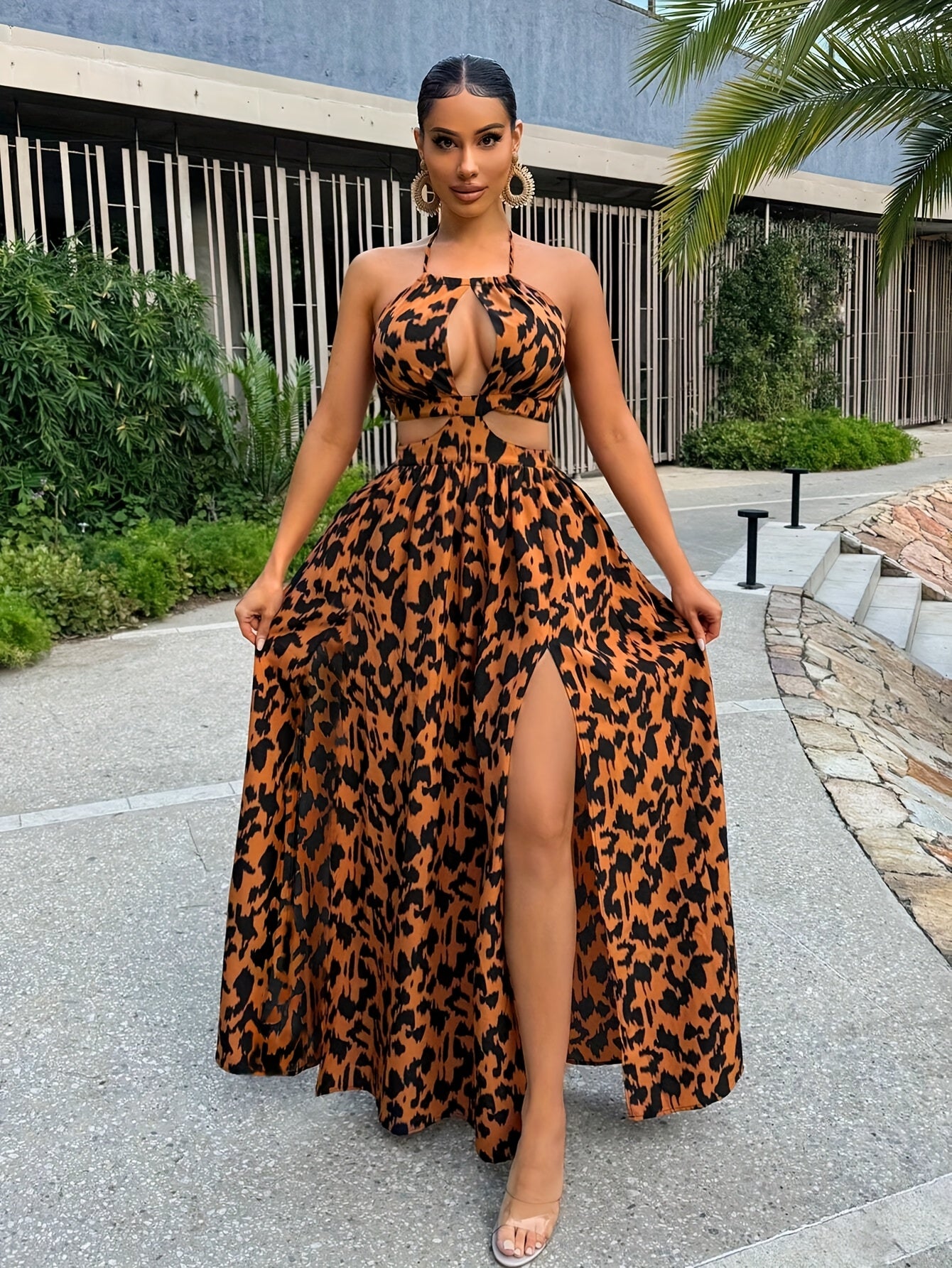 Robe Sirène Léopard Lencensa - Longue Soirée Fente Haute Femme