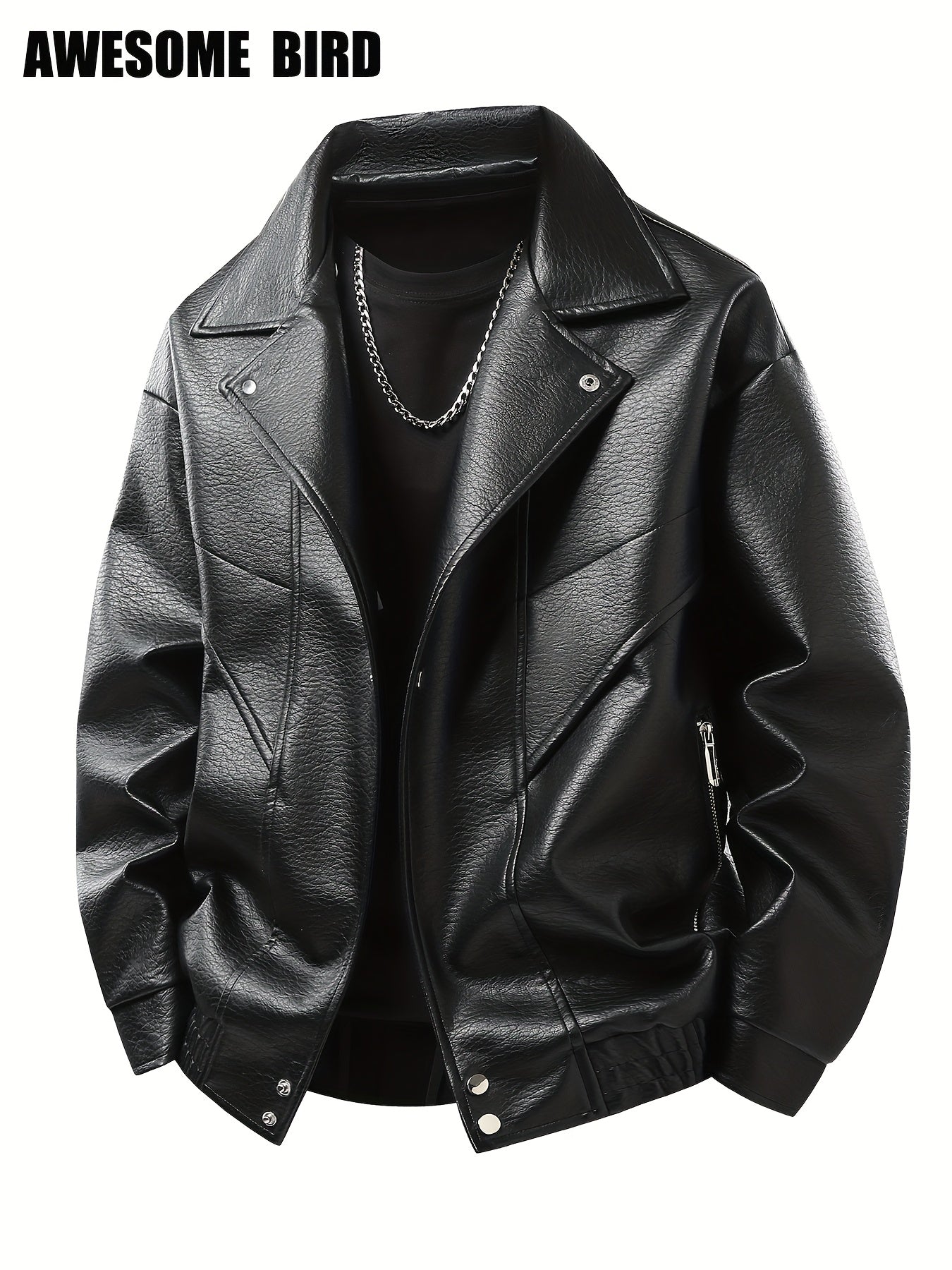 Lencensa - Veste Cuir PU Homme Marron Style urbain