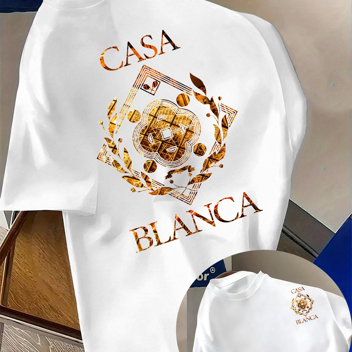 Lencensa - T-Shirt Homme Casa Blanca Graphique Bleu