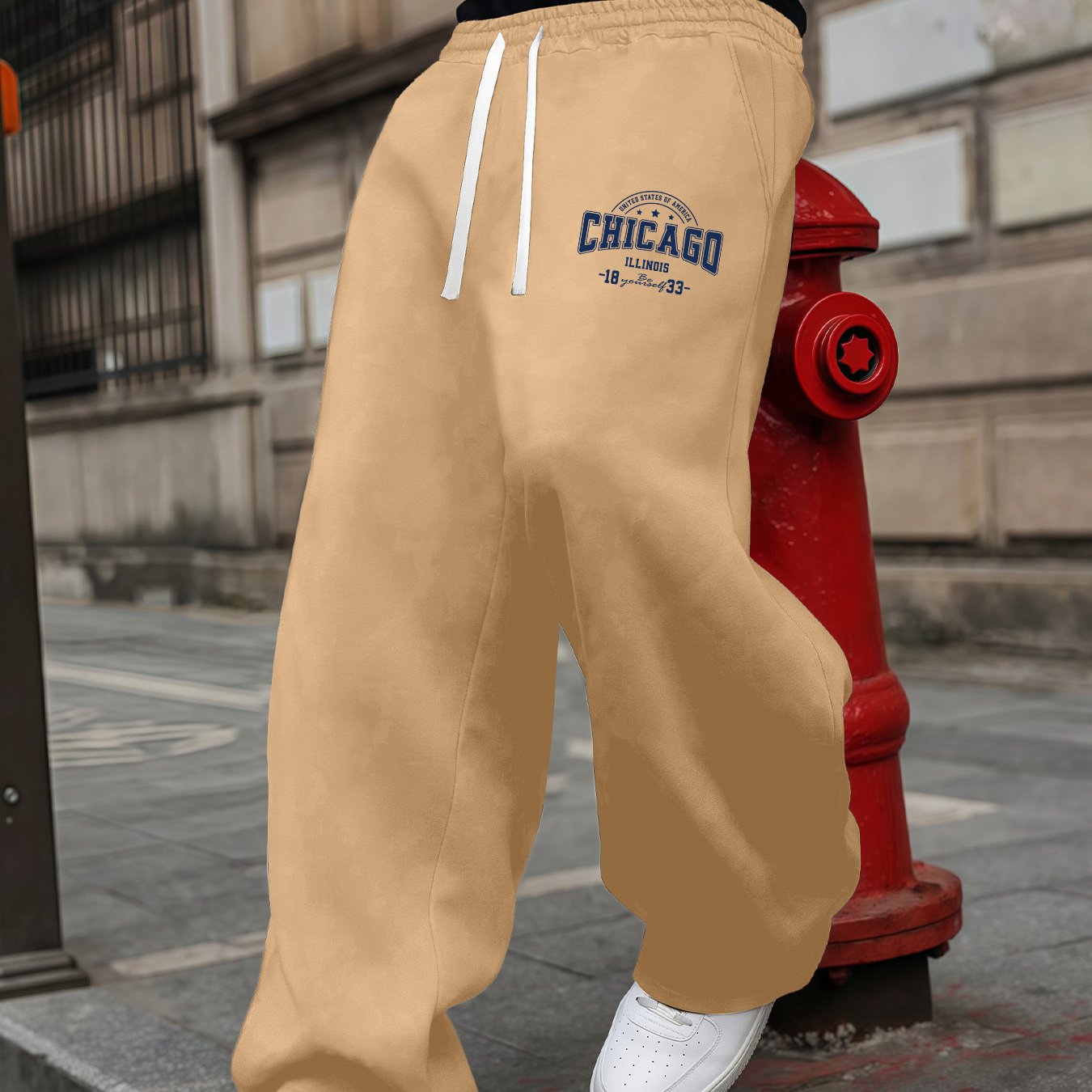 Lencensa - Jogging Homme Coupe Large Tricot Beige