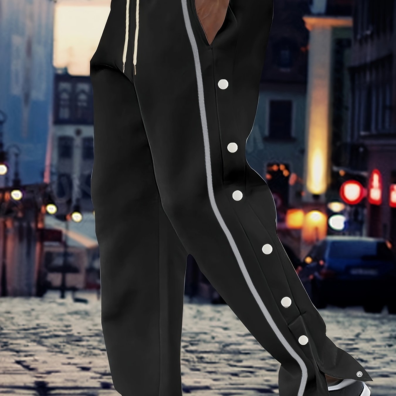 Jogging Bleu Royal Lencensa - Bandes Blanches Détails Boutons Homme