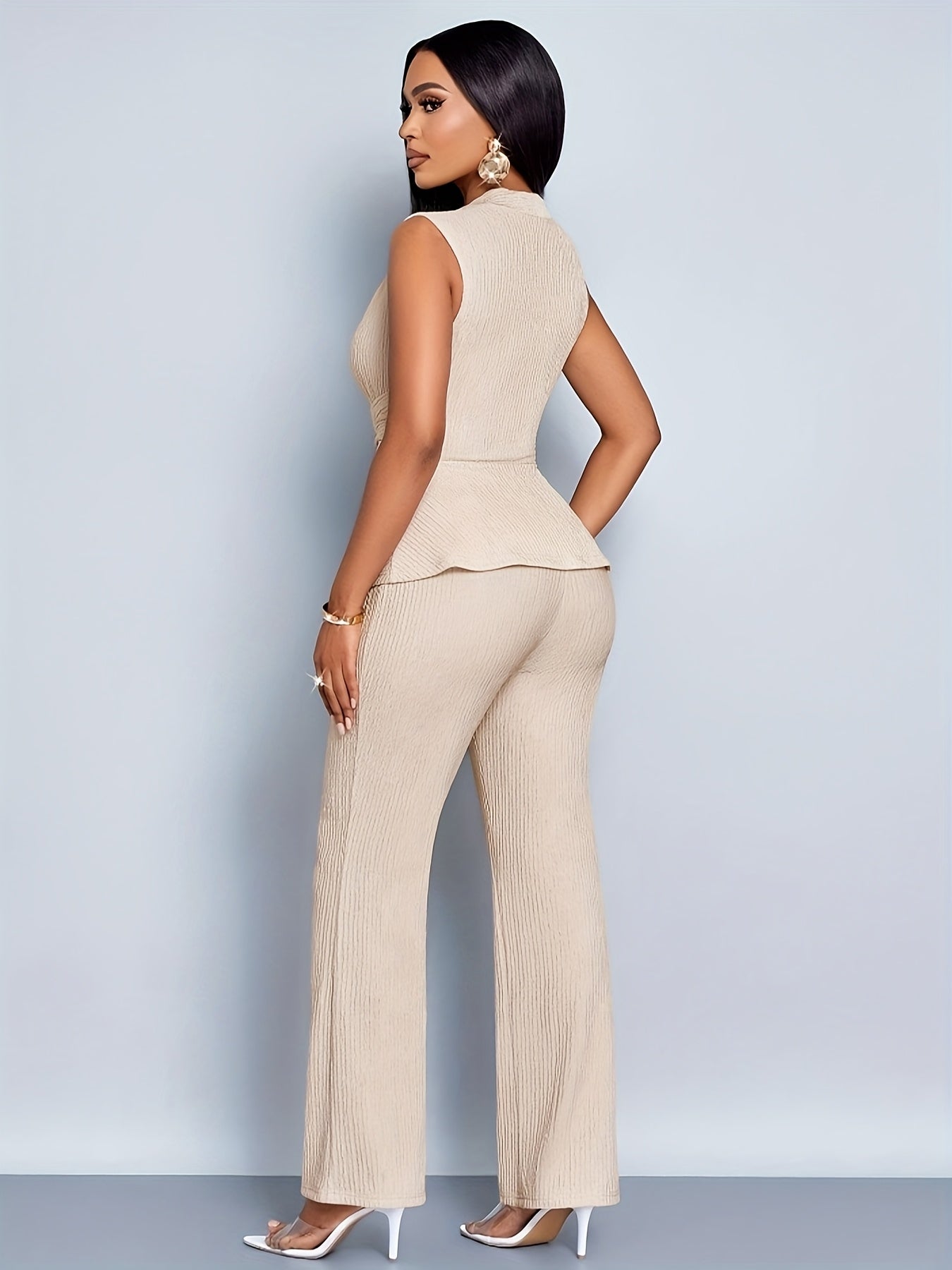 Lencensa - Ensemble Femme T-Shirt Col V et Pantalon Large