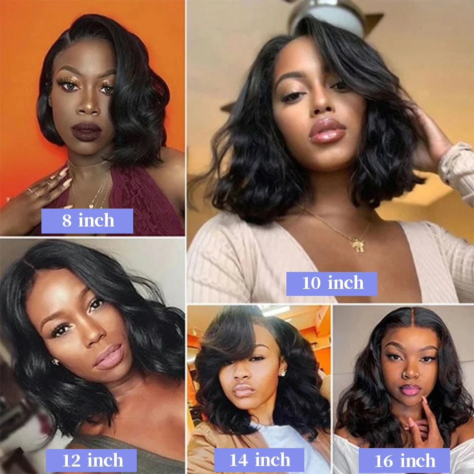 Perruques brésiliennes Bob Body Wave 13x4 Transparent dentelle avant cheveux humains vague lâche perruque courte 200% densité dentelle frontale Remy perruques
