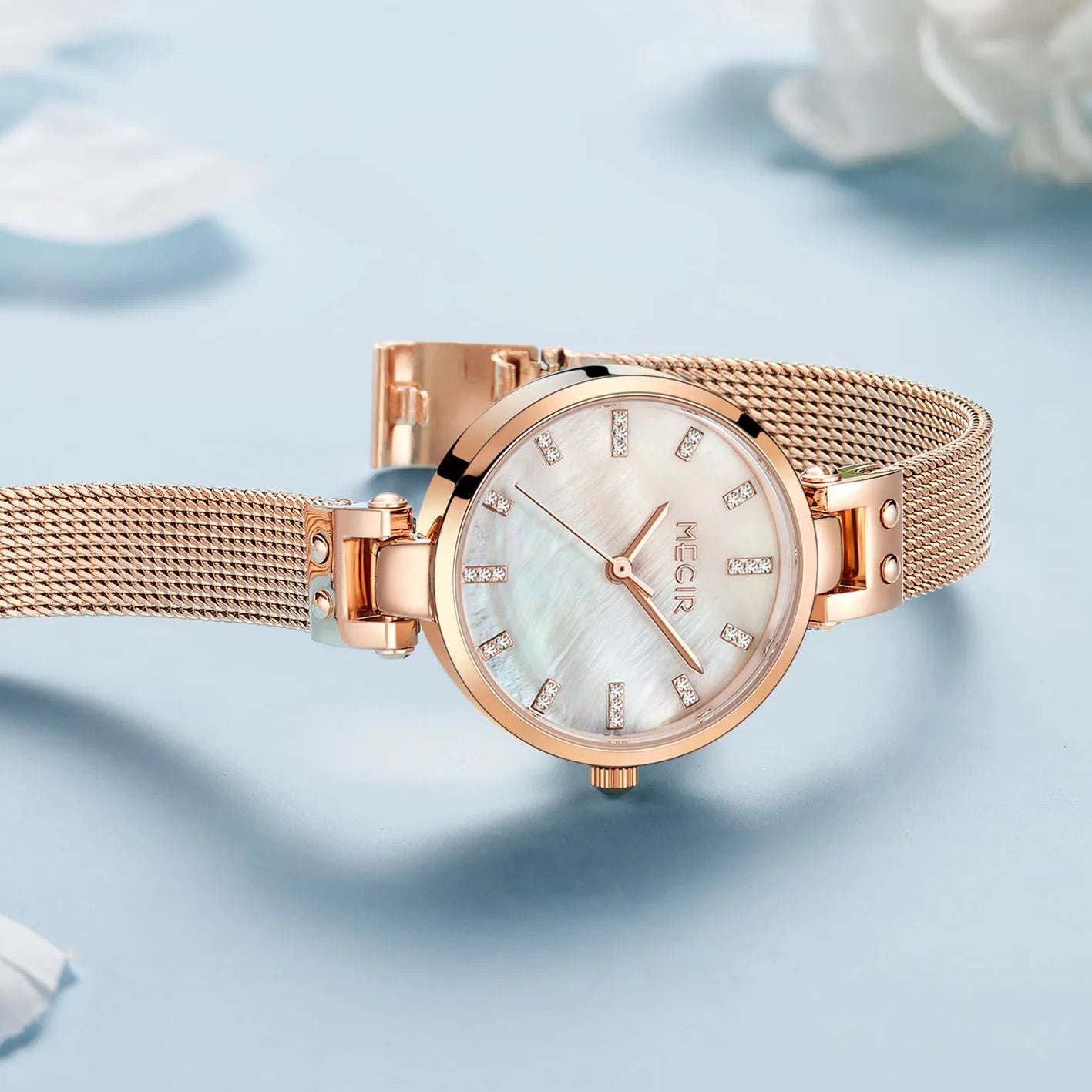 MEGIR 2025 Women's Luxury Top Brand Quartz Watch Waterproof Wristwatch with Stainless Steel Band Round 28mm Dial Montre Femme