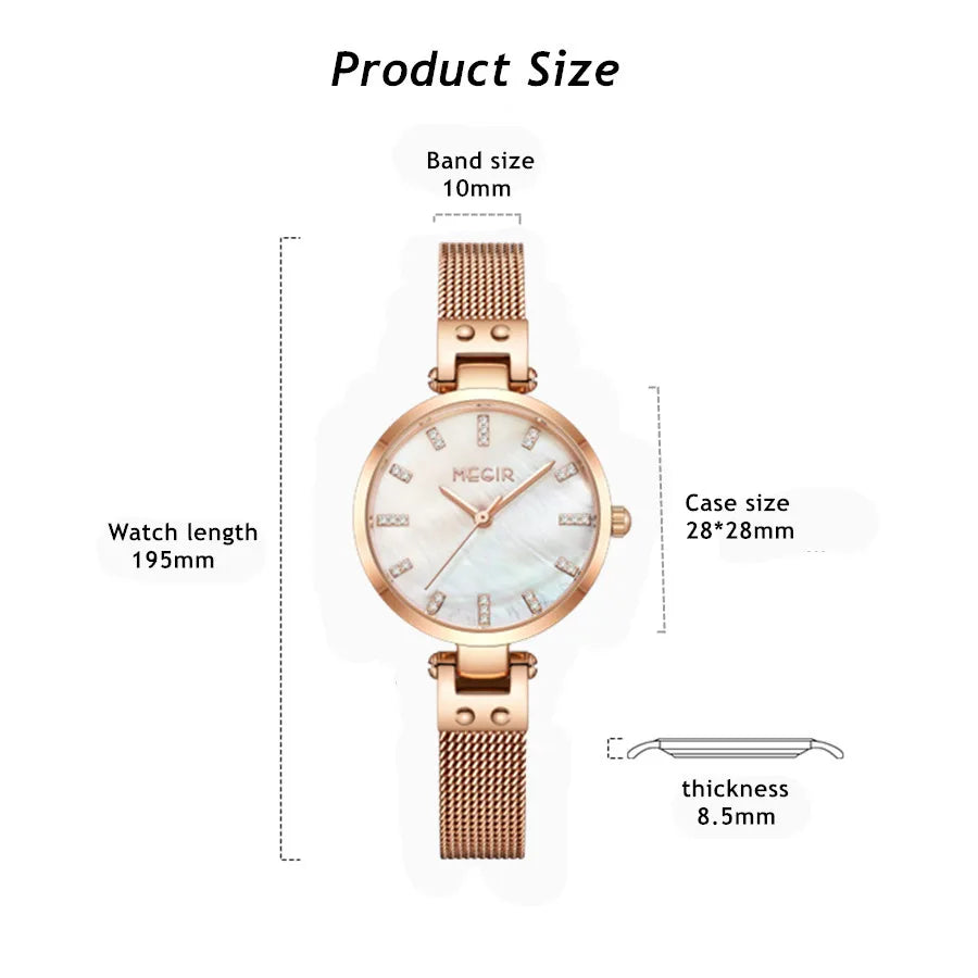 MEGIR 2025 Women's Luxury Top Brand Quartz Watch Waterproof Wristwatch with Stainless Steel Band Round 28mm Dial Montre Femme