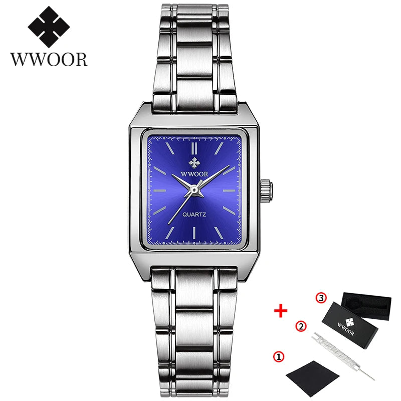 Montre Femme 2024 WWOOR marque de luxe femmes montres mode Rectangle petite Montre Femme Quartz robe dames Bracelet Montre-Bracelet