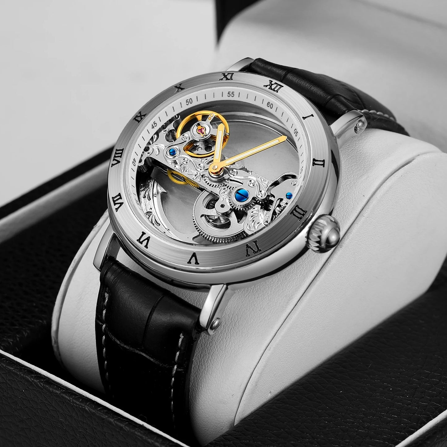 Forsining Watches Men Wrist Skeleton Leather Watches for Men Automatic Mechanical Creative Business Men Watches Montre Homme