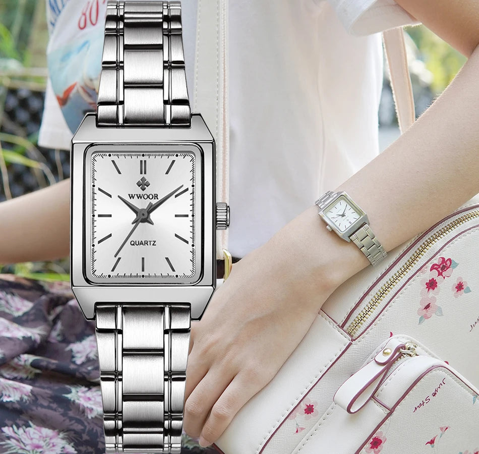 Montre Femme 2024 WWOOR marque de luxe femmes montres mode Rectangle petite Montre Femme Quartz robe dames Bracelet Montre-Bracelet