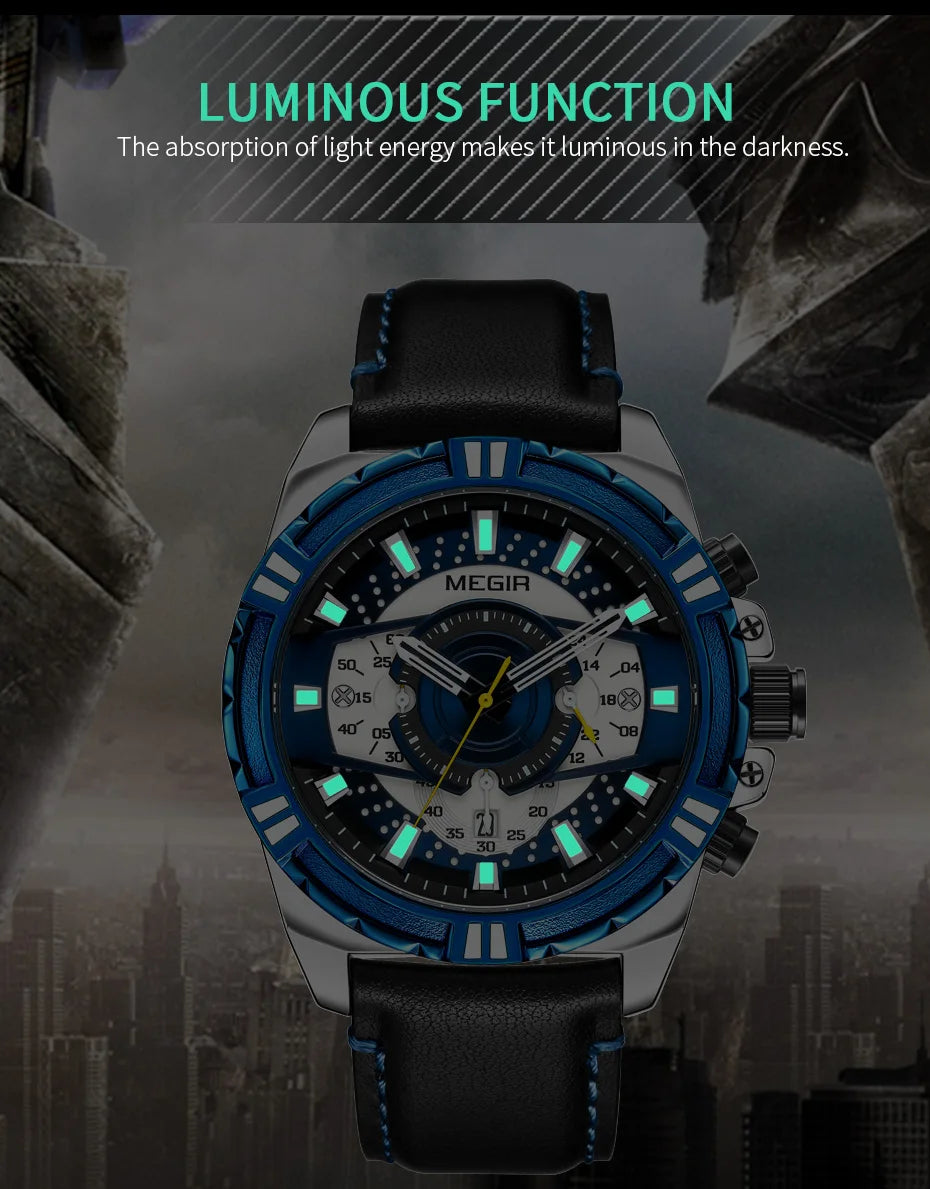MEGIR 2118 Luxury Watches for Men Fashion Leather Sports Wristwatch Calendar Luminous Quartz Watch Man Casual Clock Montre Homme