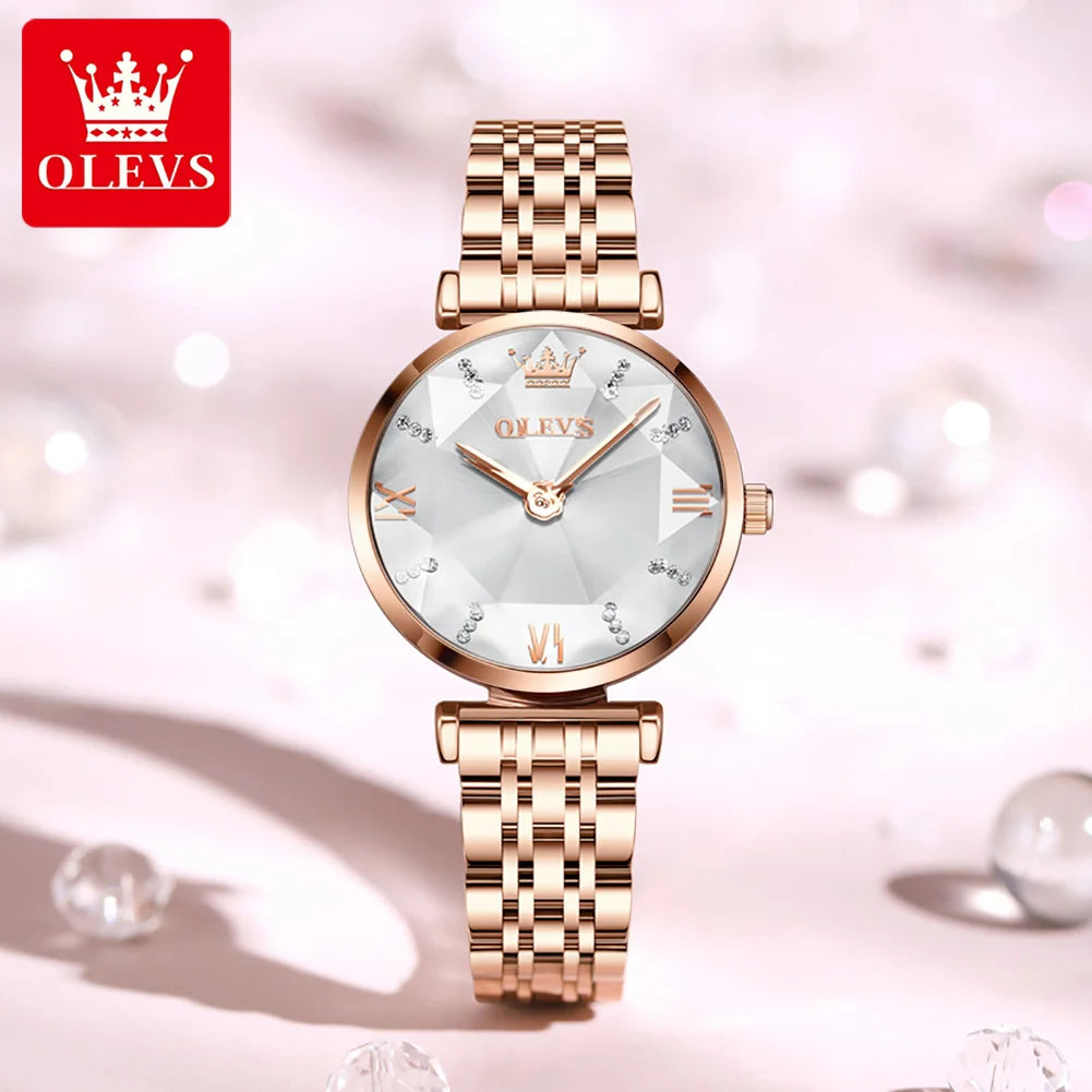 OLEVS 6642 Women Watches Luxury Rose Gold Stainless Steel Waterproof Watch Elegant Ladies Dress Watch Gift for Wife Montre Femme