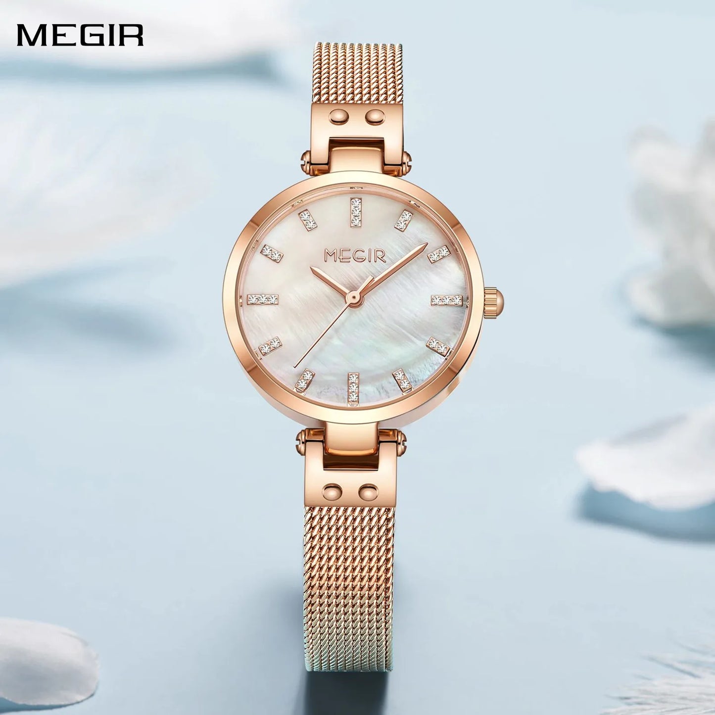 MEGIR 2025 Women's Luxury Top Brand Quartz Watch Waterproof Wristwatch with Stainless Steel Band Round 28mm Dial Montre Femme