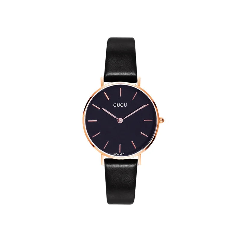 GUOU 6003 Classic Red Female Quartz Watch Latest Genuine Leather Band Elegant Waterproof Nice Minimalist Business Watch Factory