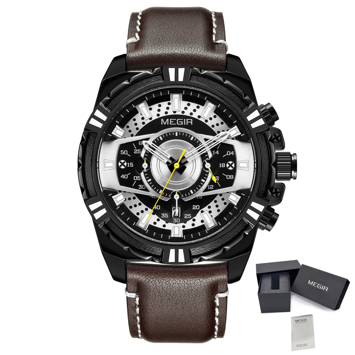 MEGIR 2118 Luxury Watches for Men Fashion Leather Sports Wristwatch Calendar Luminous Quartz Watch Man Casual Clock Montre Homme