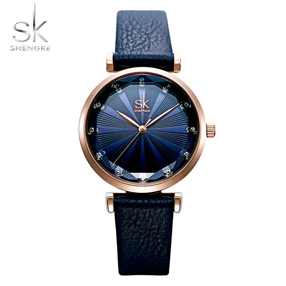 Reloj Mujer bleu confortable bracelet en cuir Montre pour femmes Quartz qualité Montre Femme coupe cadran créatif Relogio Feminino