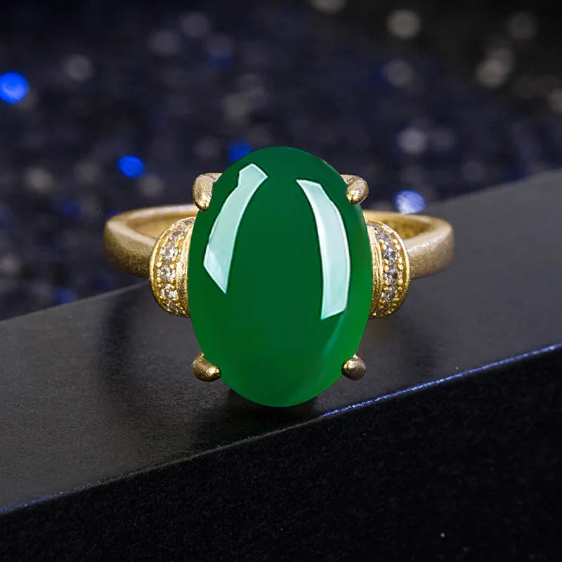 Bagues ouvertes rebrodées en or véritable 18 carats, pierre d'émeraude naturelle fine pour mariage, fête de fiançailles, cadeaux pour petite amie et femme