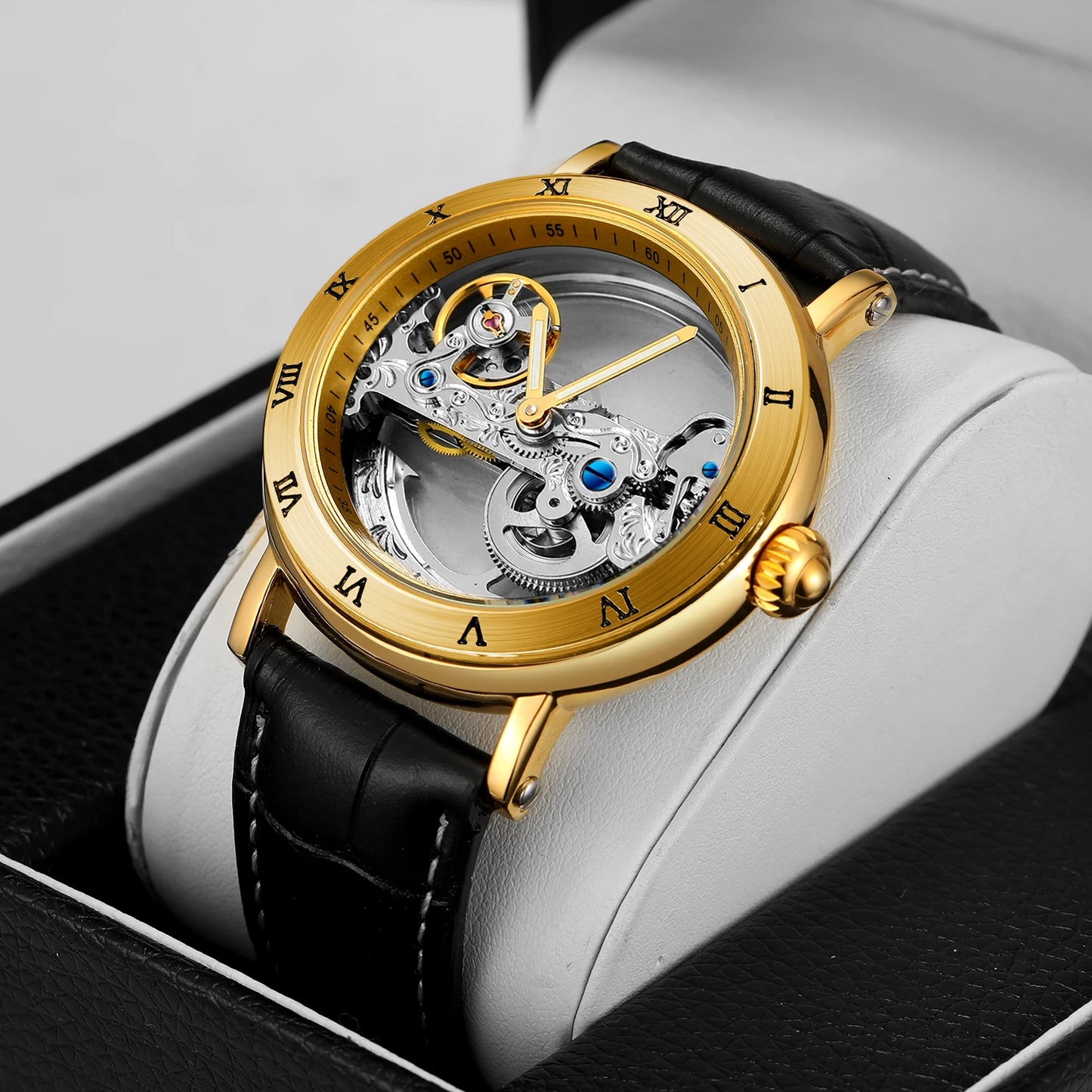 Forsining Watches Men Wrist Skeleton Leather Watches for Men Automatic Mechanical Creative Business Men Watches Montre Homme