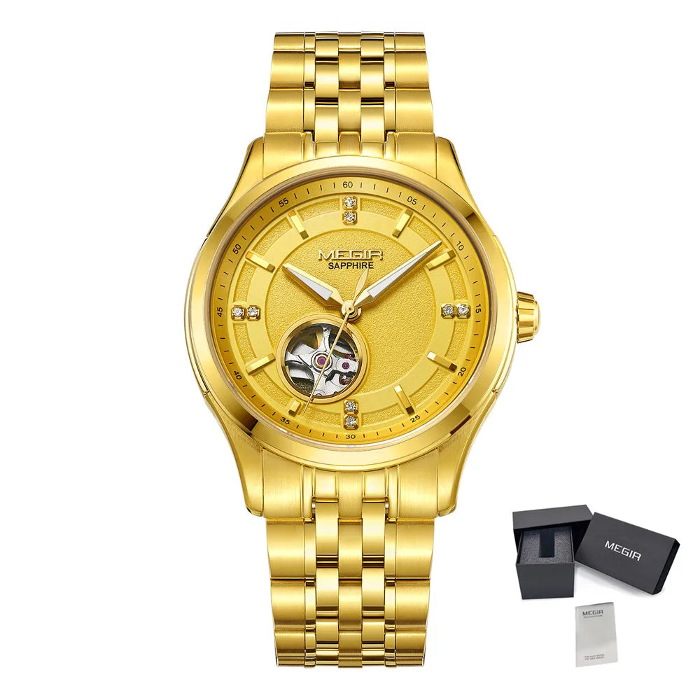 MEGIR Top Brand Luxury Business Watch Men Stainless Steel Waterproof Automatic Mechanical WristWatch Big Dial Montre Homme 62055