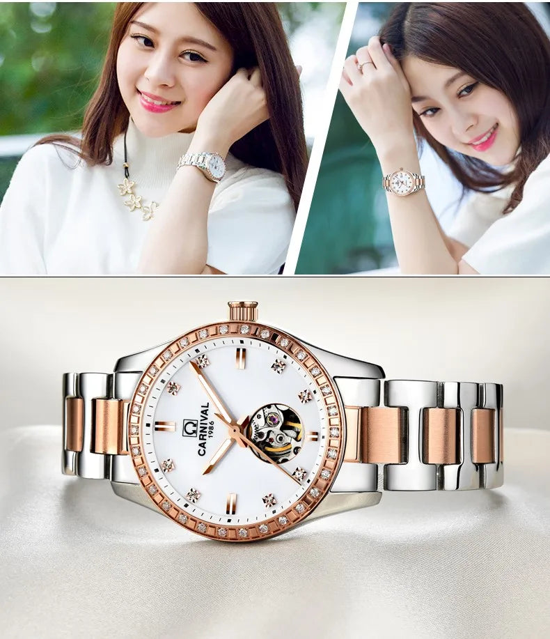 Montre femme 2025 carnaval Montre automatique femmes calendrier mode femmes montres lumineux étanche saphir Relogio feminino