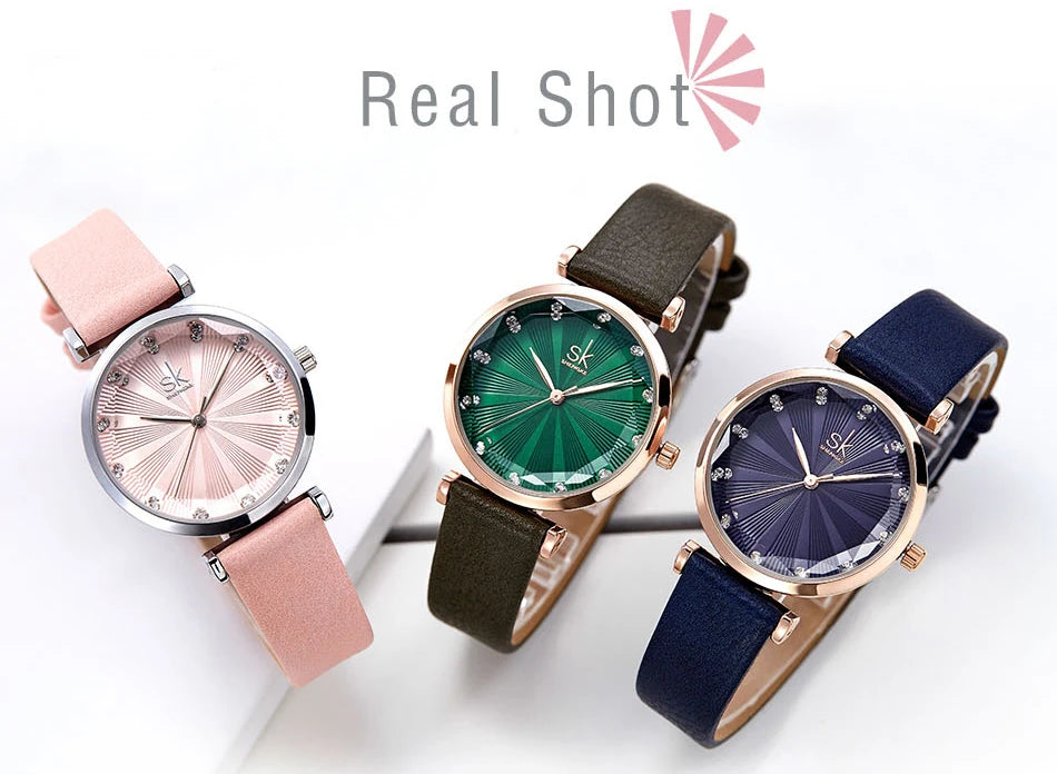 Reloj Mujer bleu confortable bracelet en cuir Montre pour femmes Quartz qualité Montre Femme coupe cadran créatif Relogio Feminino