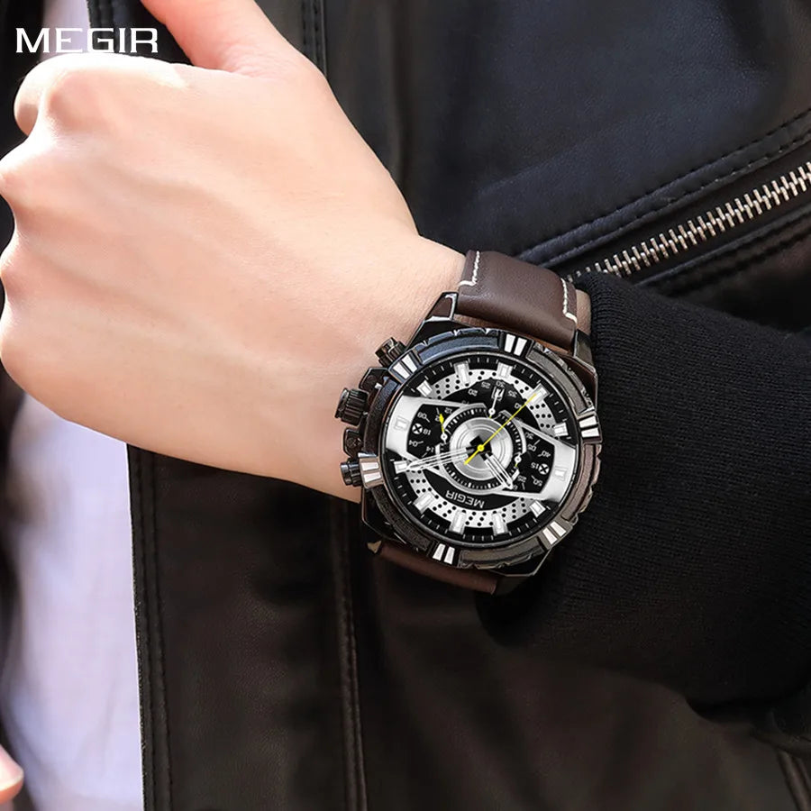 MEGIR 2118 Luxury Watches for Men Fashion Leather Sports Wristwatch Calendar Luminous Quartz Watch Man Casual Clock Montre Homme